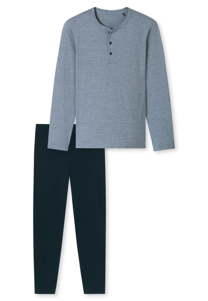 SCHIESSER Cotton Essentials Pyjama lang, heren pyjama set, nachtblauw gestreept