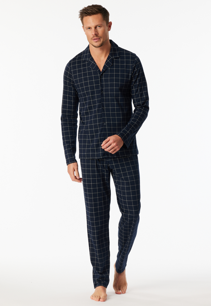 SCHIESSER Fine Interlock Pyjama lang, heren pyjama set, nachtblauw dessin
