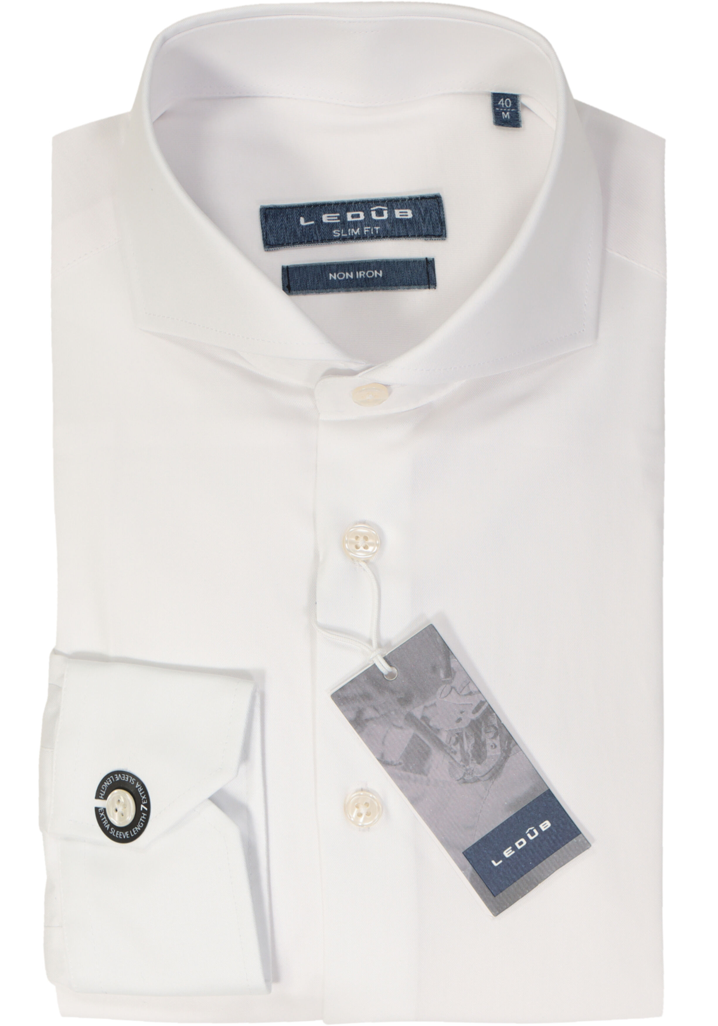 Ledub slim fit overhemd, mouwlengte 72 cm, wit