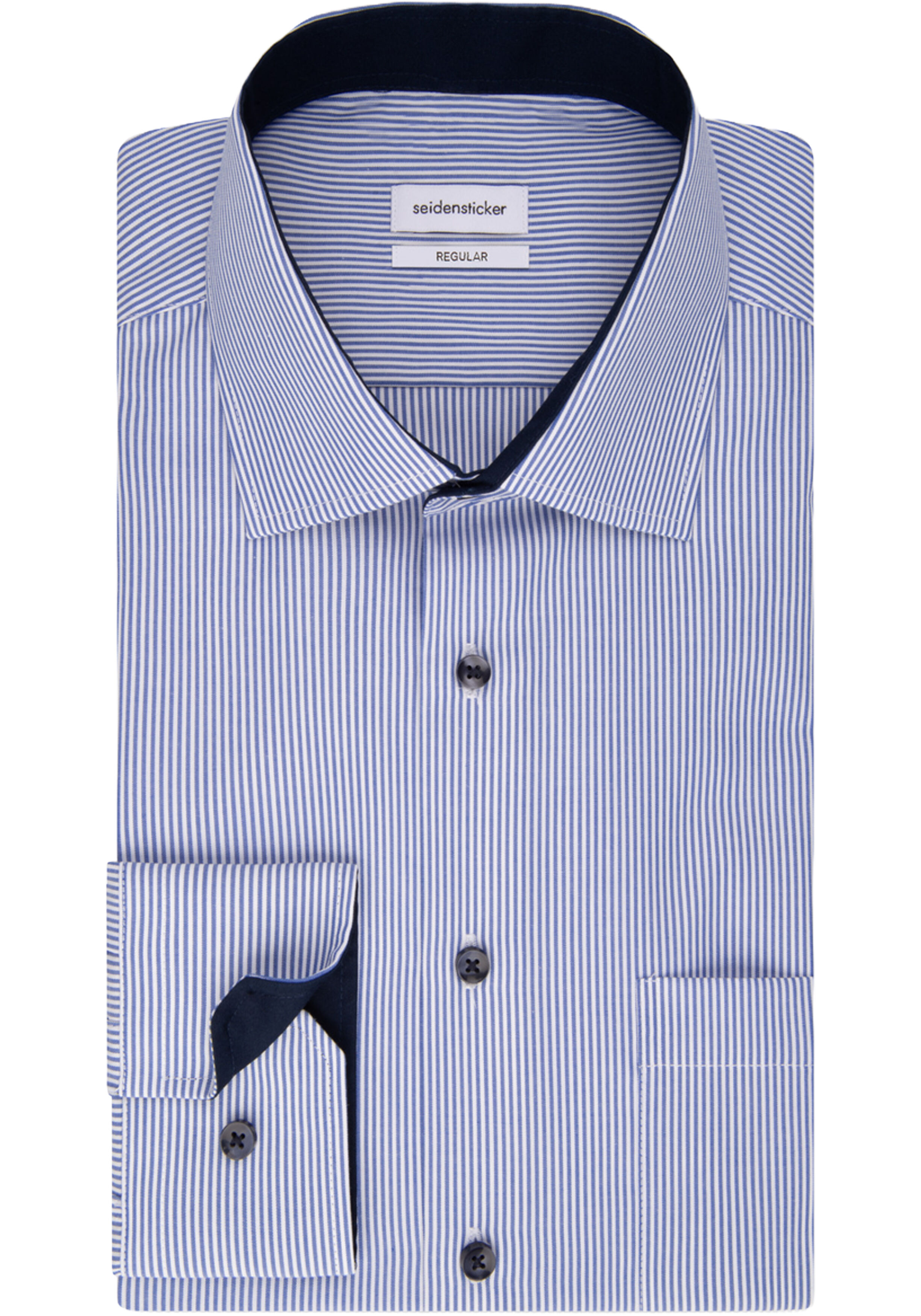Seidensticker regular fit overhemd, popeline, blauw gestreept