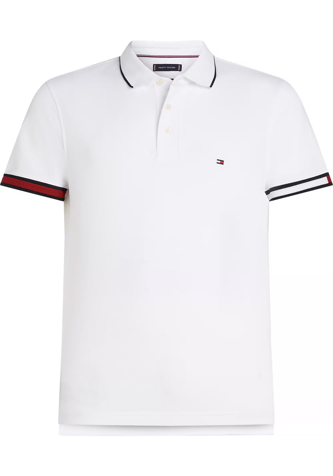 Tommy Hilfiger Flag Cuff Slim Polo, heren poloshirt, wit Tommy Hilfiger Flag Cuff Slim Polo, heren poloshirt, wit