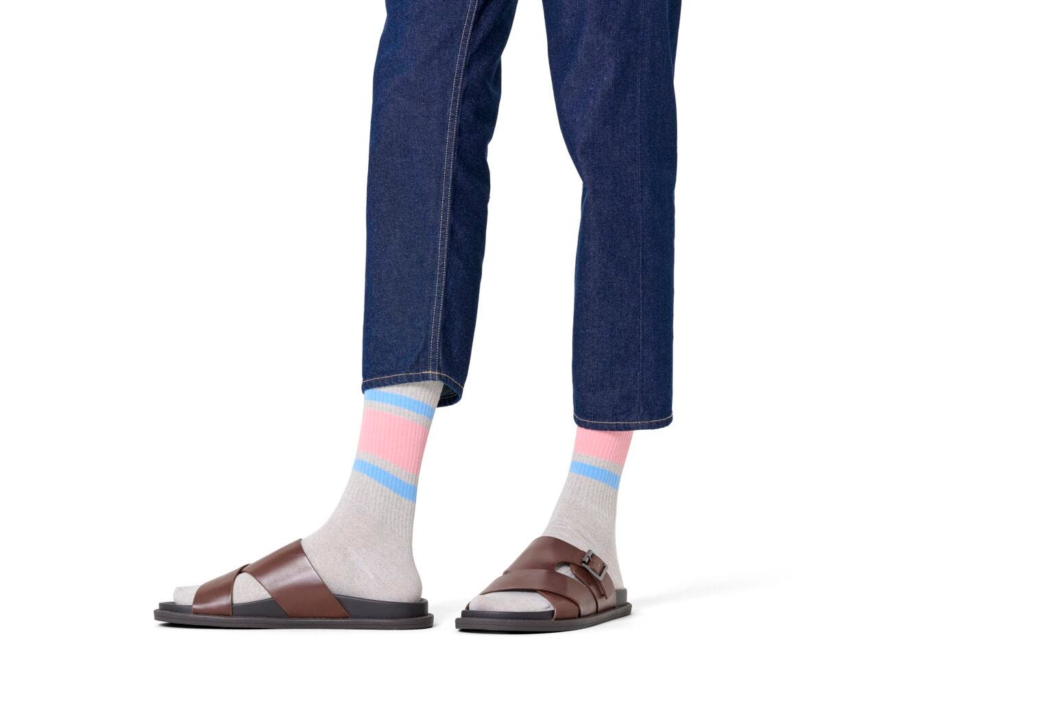 Happy Socks Simple Stripe Sneaker Sock, unisex sokken, grijs
