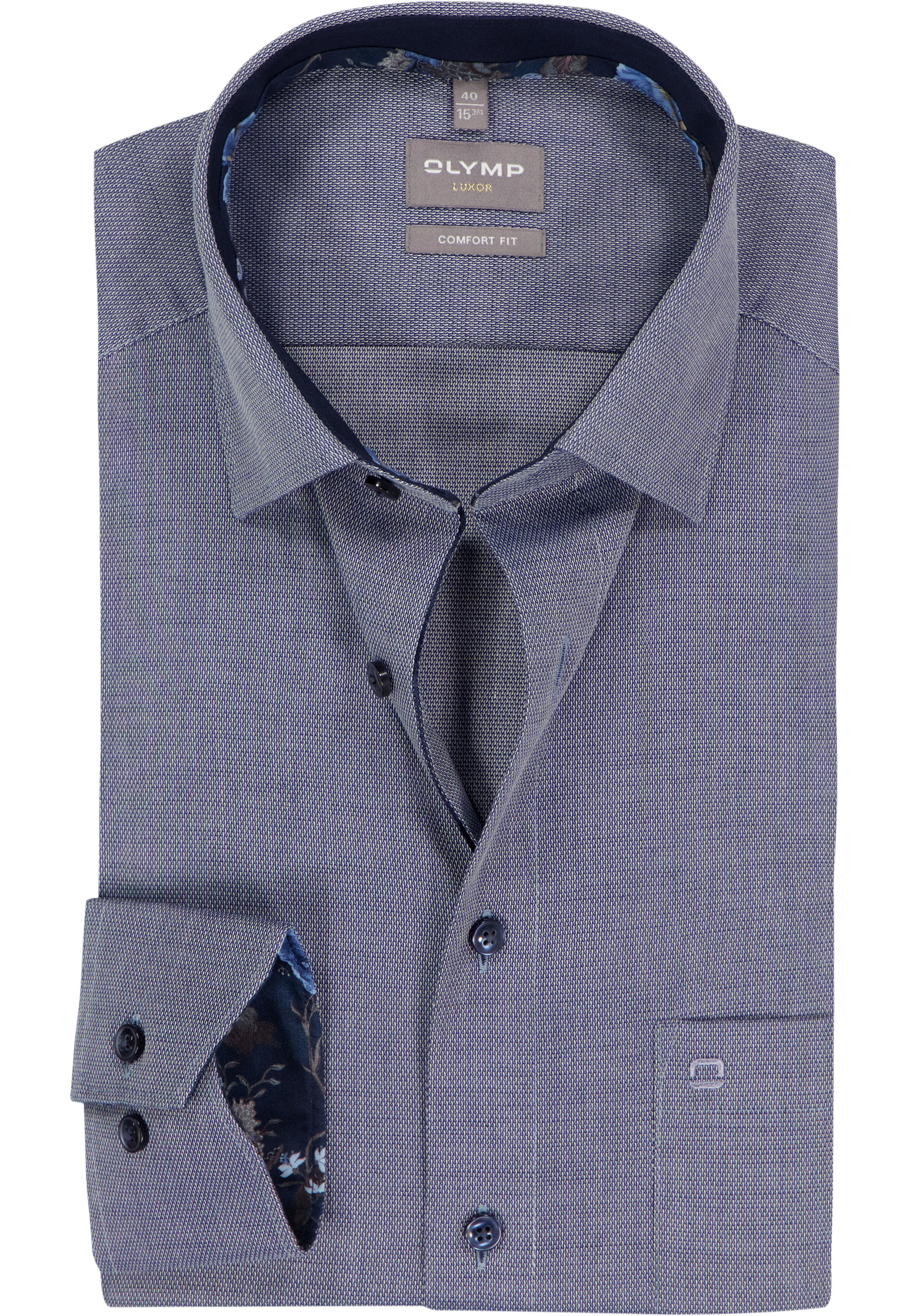 OLYMP Luxor comfort fit overhemd, structuur, marine blauw