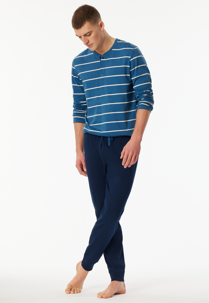 SCHIESSER Casual Essentials Pyjama lang, heren pyjama set, donkerblauw gestreept