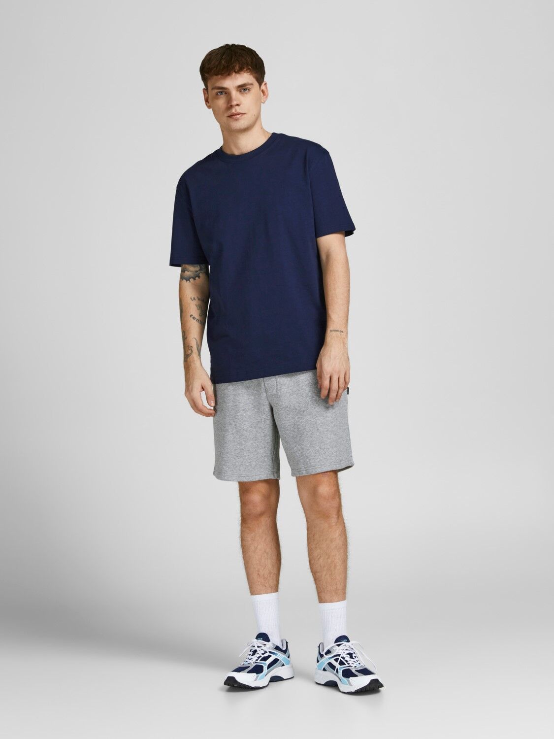 JACK & JONES Bradley Sweat Shorts loose fit, heren joggingbroek kort, lichtgrijs melange