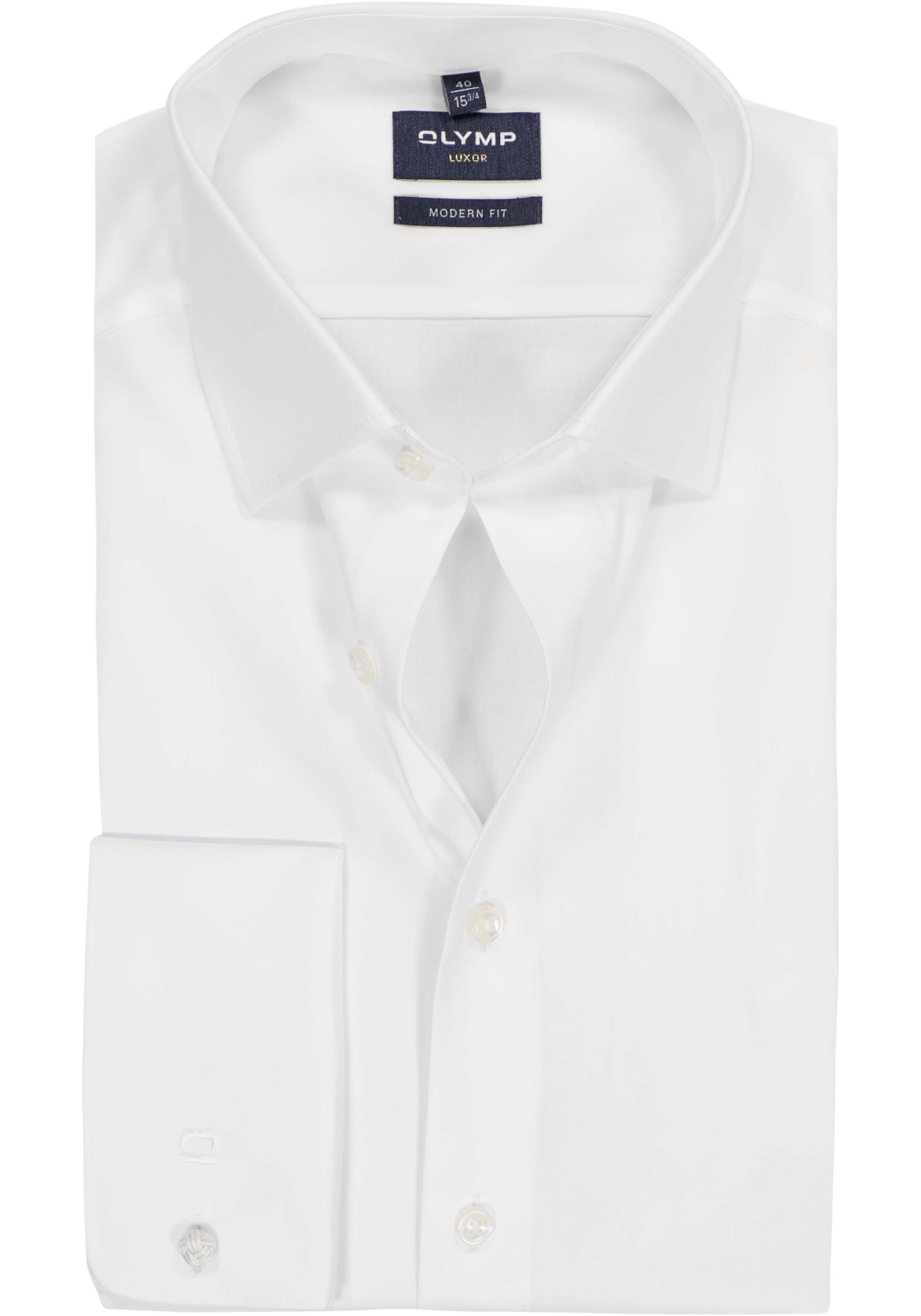 OLYMP Luxor modern fit overhemd, dubbele manchet, wit