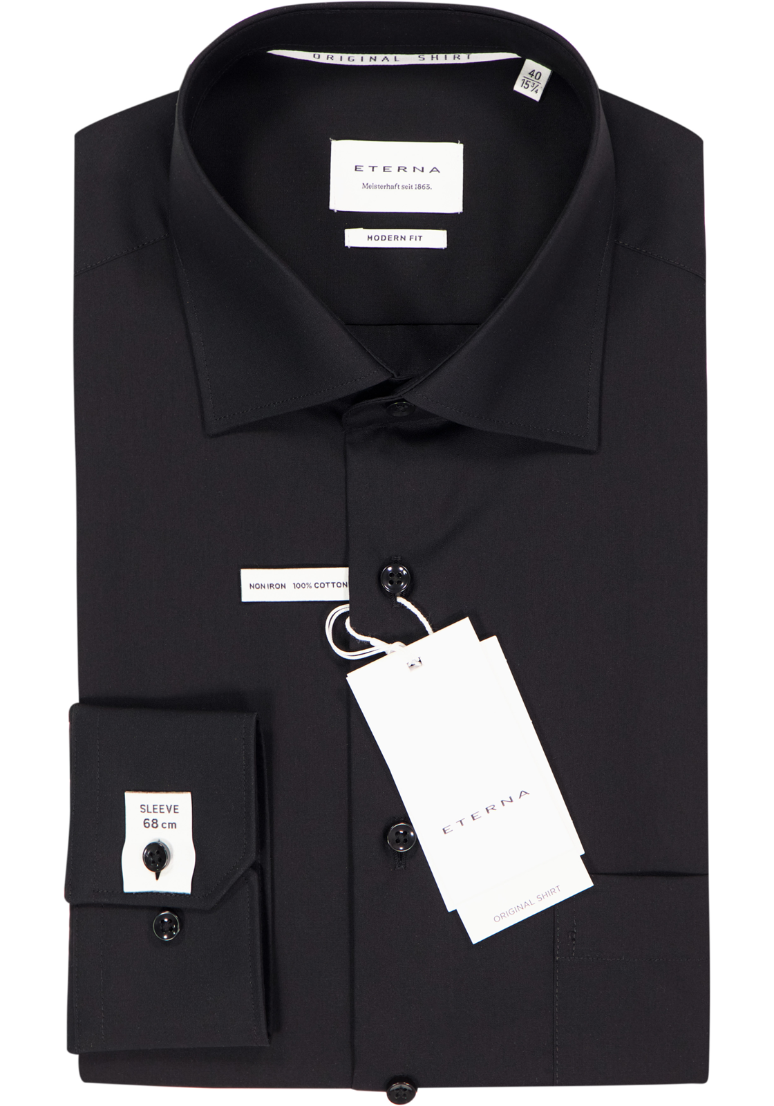 ETERNA modern fit overhemd mouwlengte 7, popeline, zwart ETERNA modern fit overhemd mouwlengte 7, popeline, zwart