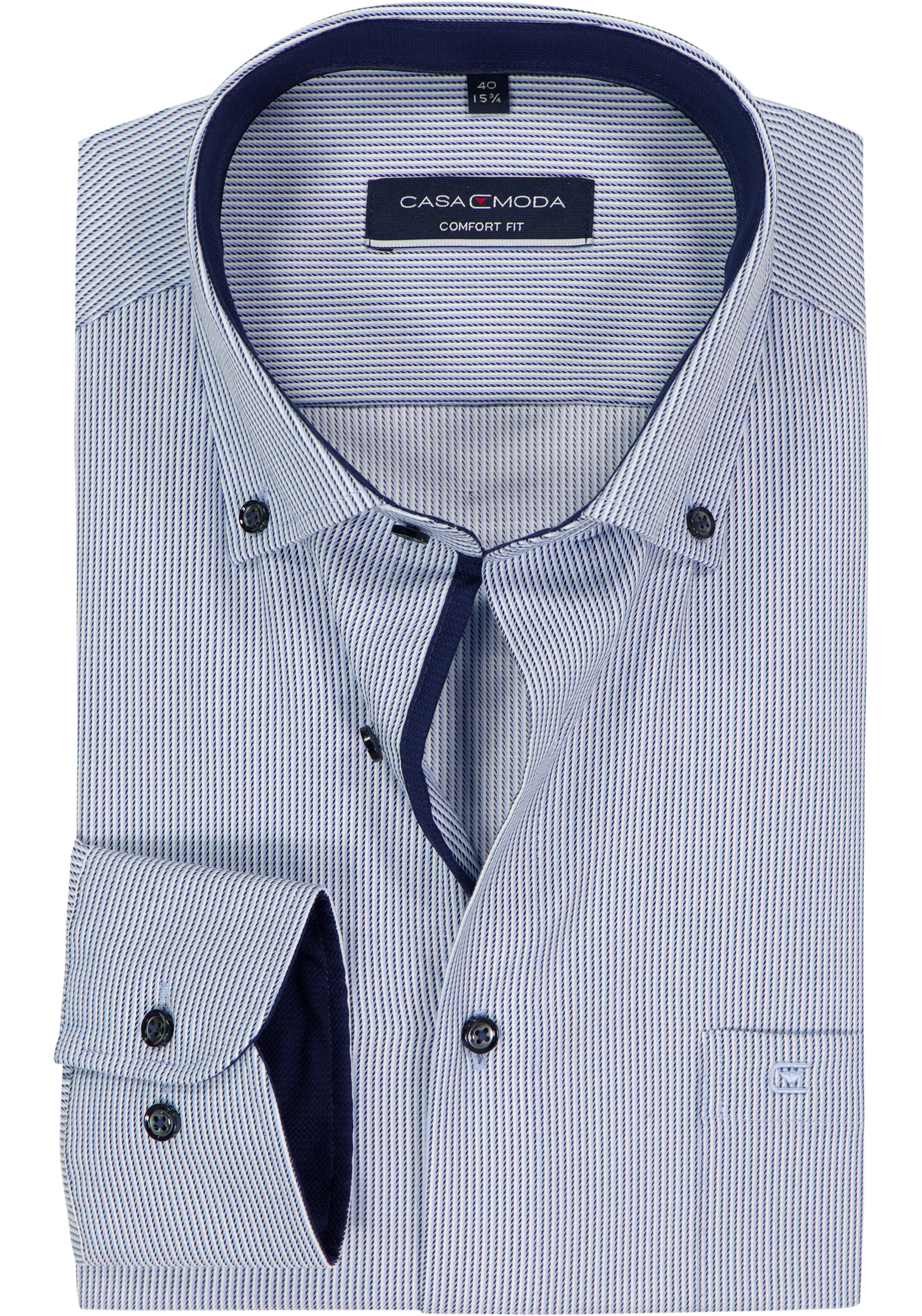 CASA MODA comfort fit overhemd, dobby, blauw gestreept