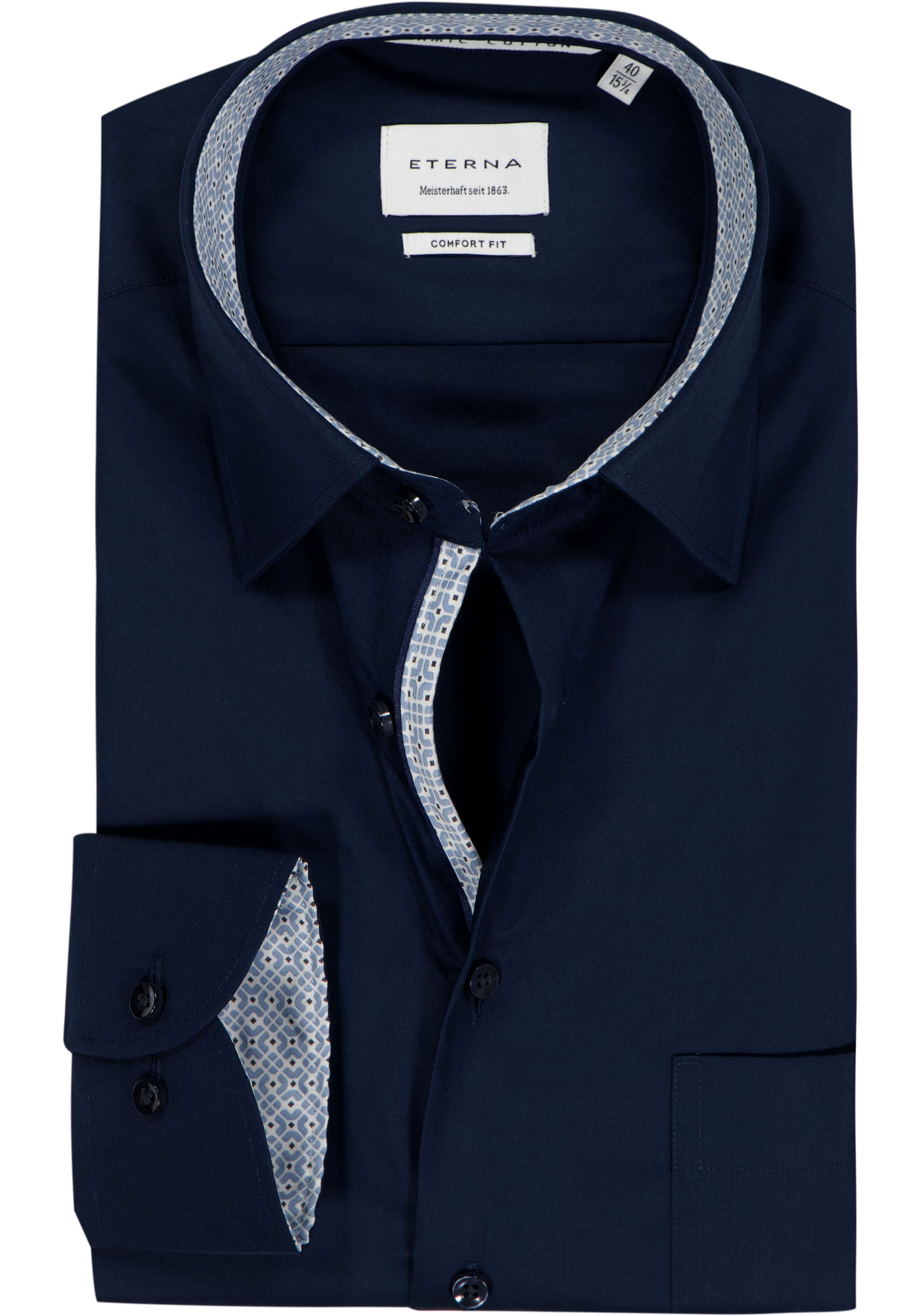 ETERNA comfort fit overhemd, popeline, donkerblauw