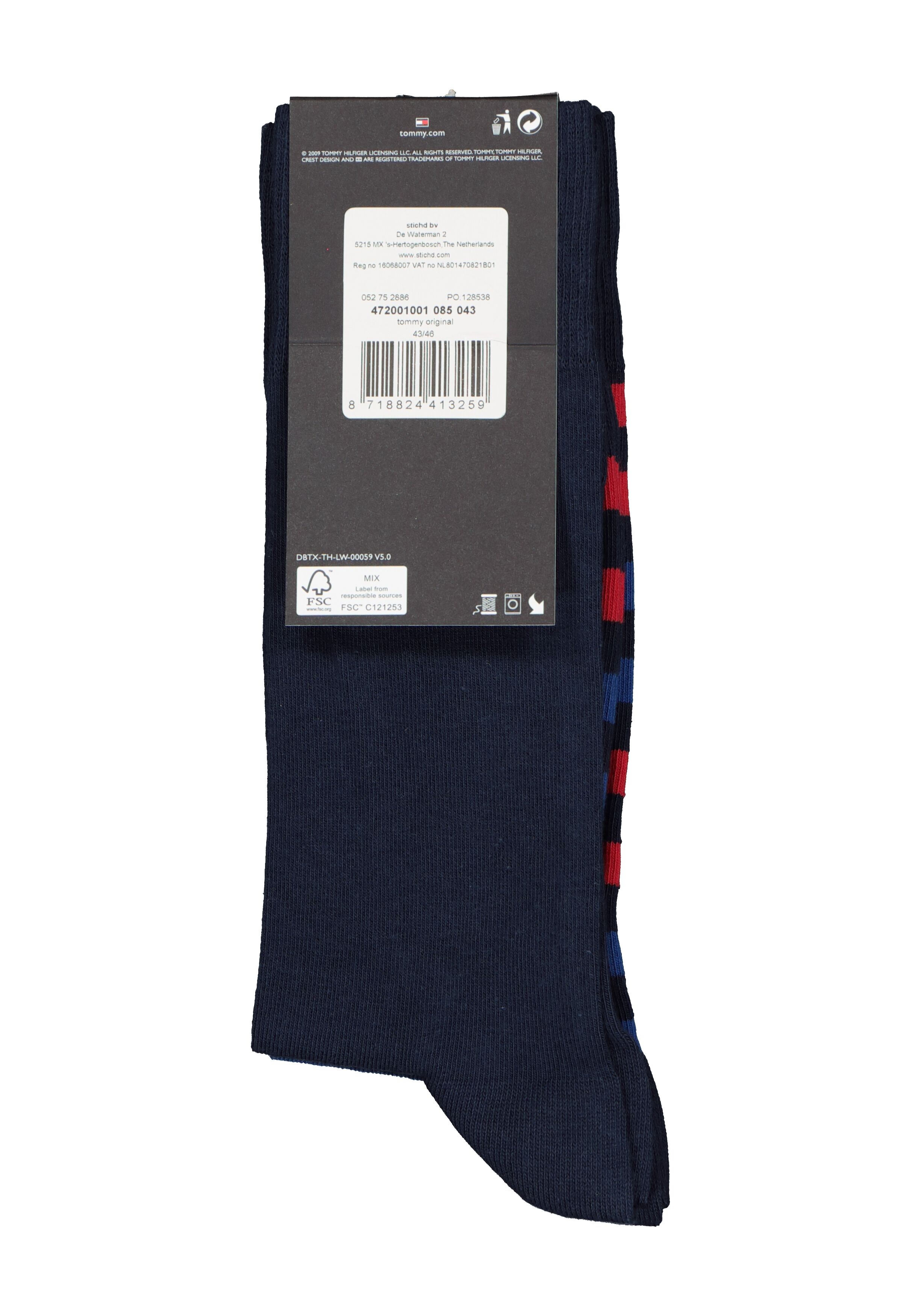 Tommy Hilfiger Duo Stripe Socks (2-pack), herensokken katoen, gestreept en uni, blauw en rood