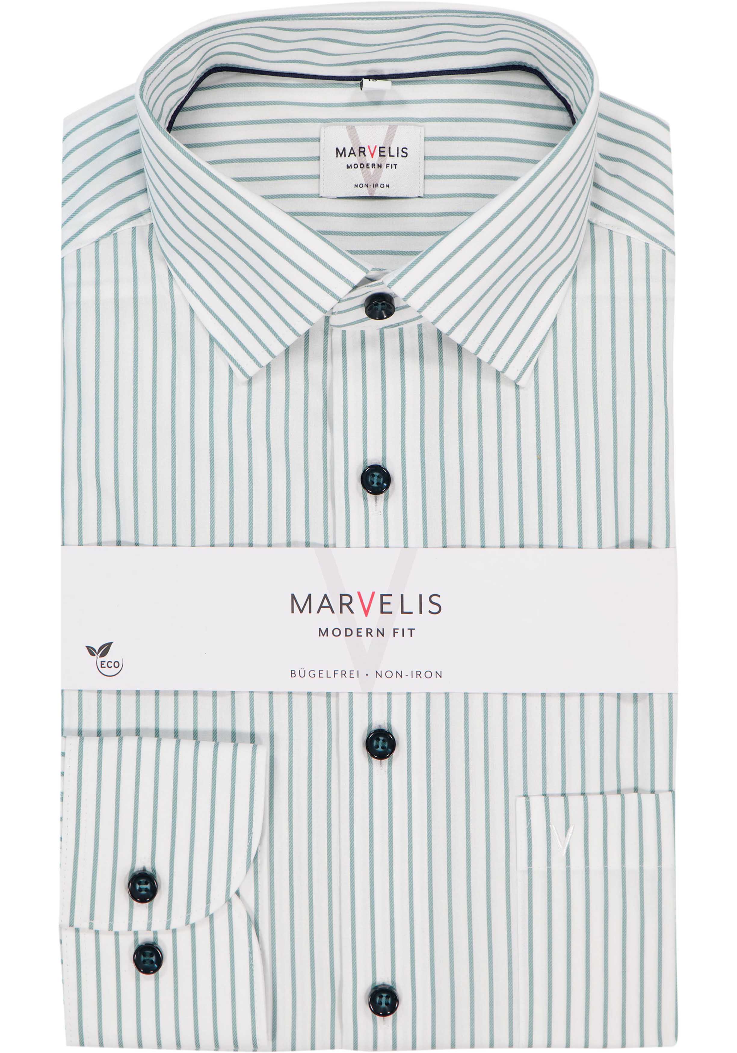 MARVELIS modern fit overhemd, popeline, wit met groen gestreept