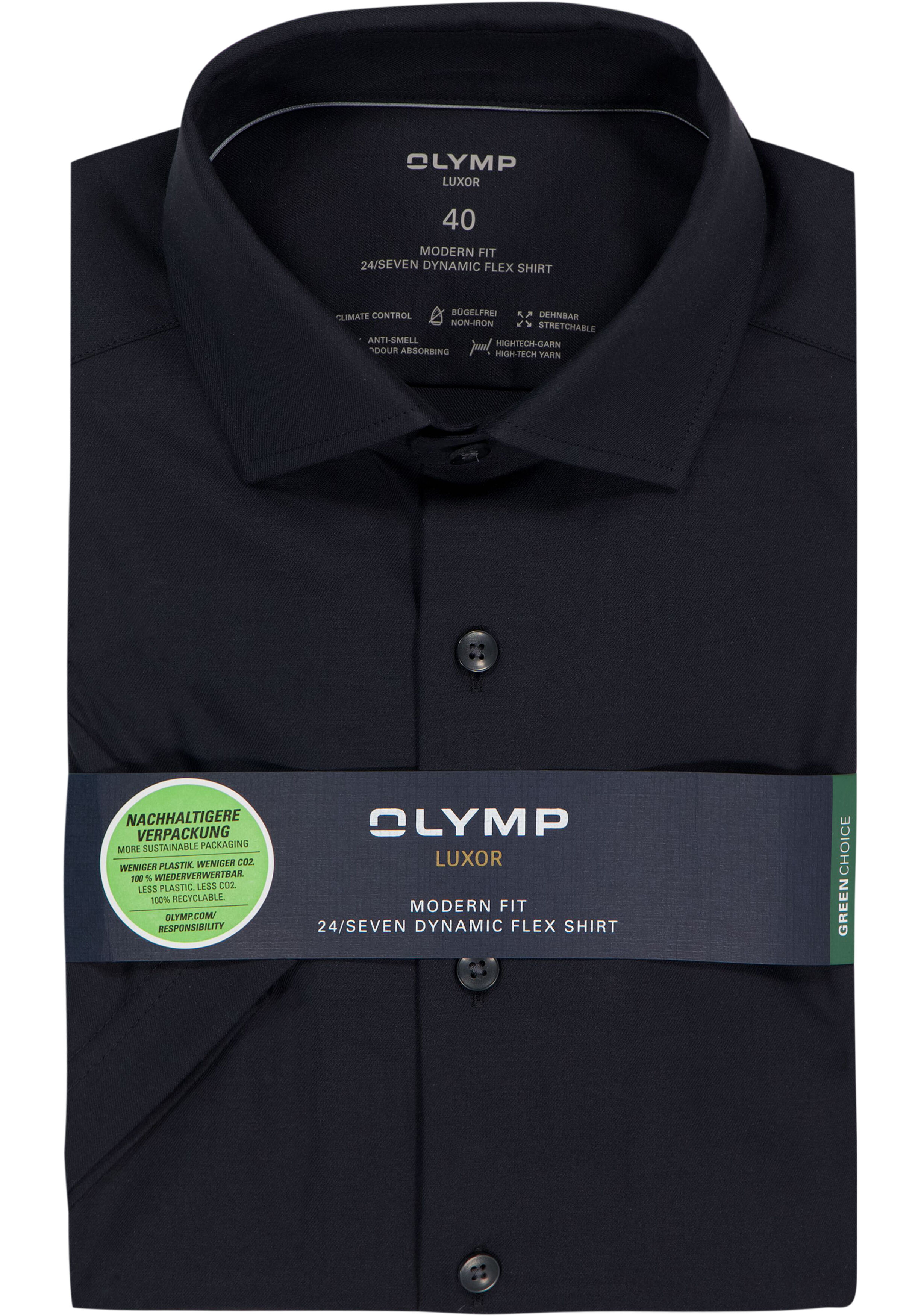 OLYMP Luxor 24/7 modern fit overhemd, korte mouw, Dynamic Flex, zwart