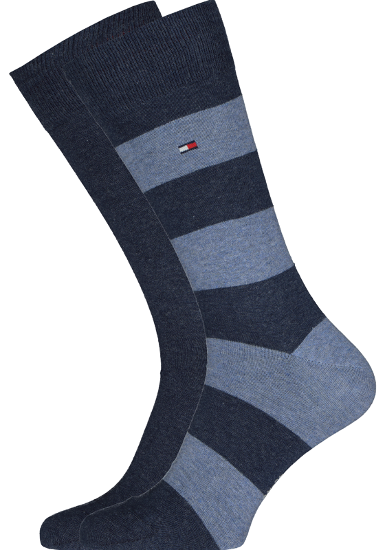 Tommy Hilfiger Rugby Stripe Socks (2-pack), herensokken katoen gestreept en uni, jeans blauw Tommy Hilfiger Rugby Stripe Socks (2-pack), herensokken katoen gestreept en uni, jeans blauw