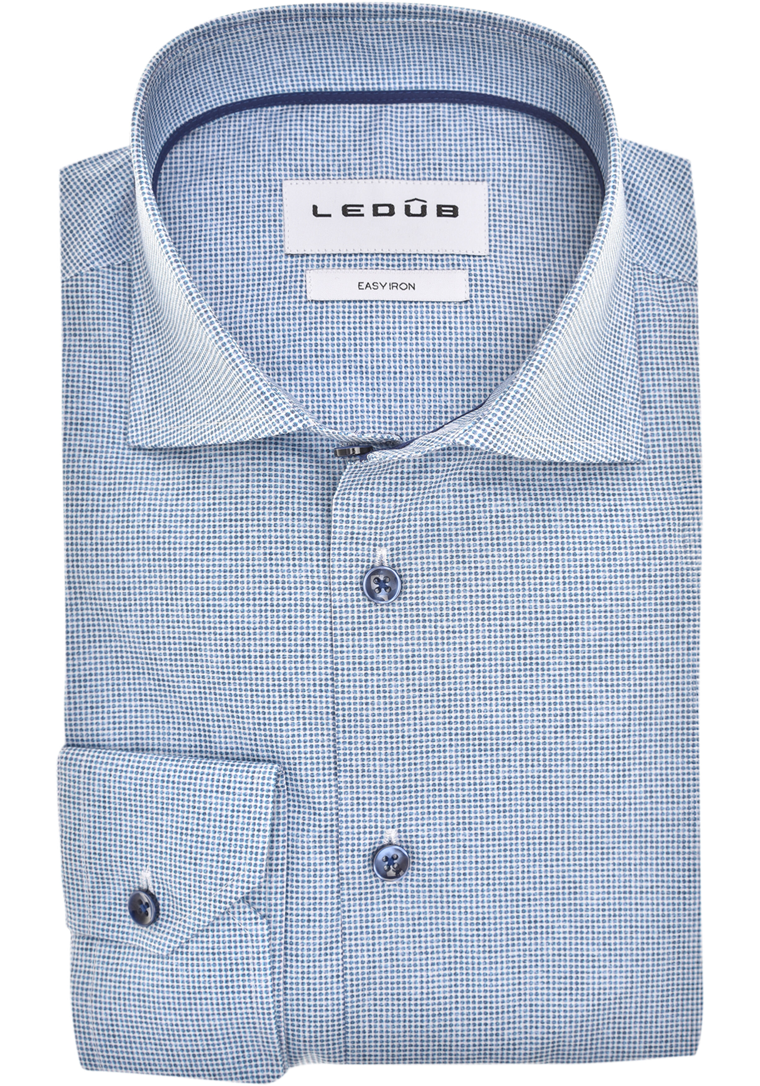 Ledub modern fit overhemd, popeline, middenblauw dessin