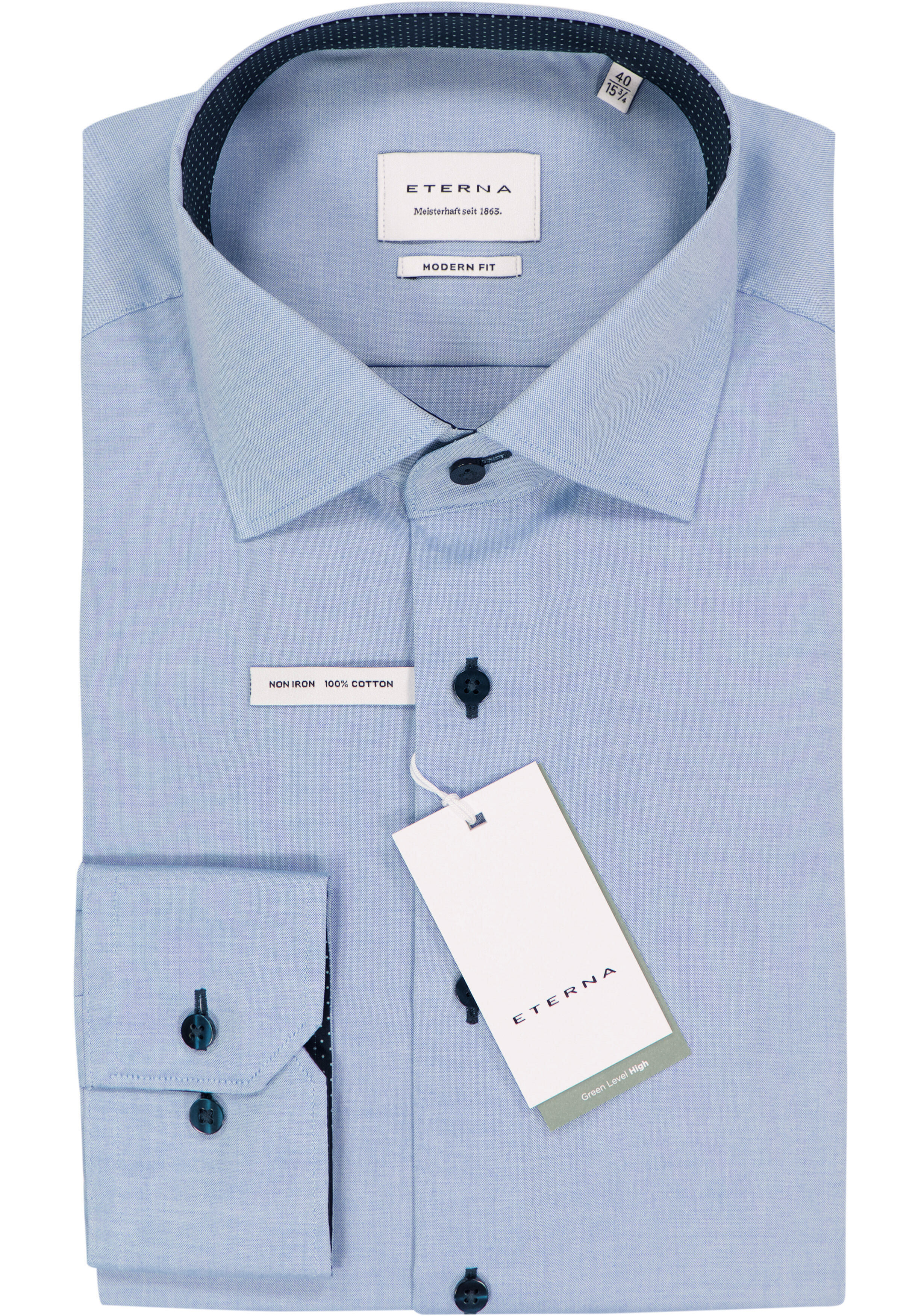 ETERNA modern fit overhemd, fijn Oxford heren overhemd, lichtblauw (blauw gestipt contrast)
