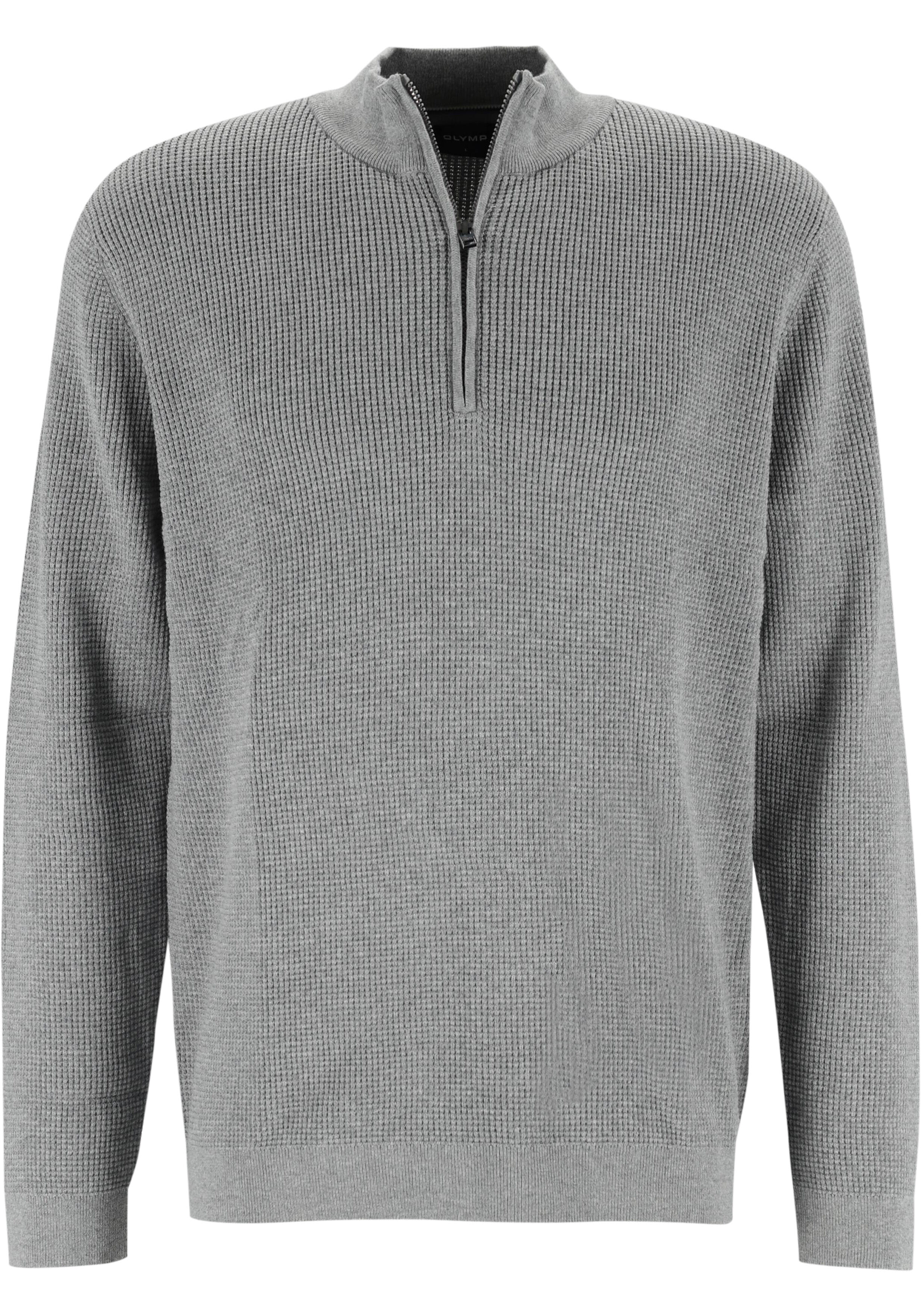 OLYMP Casual modern fit half zip trui katoen, korte rits, grijs