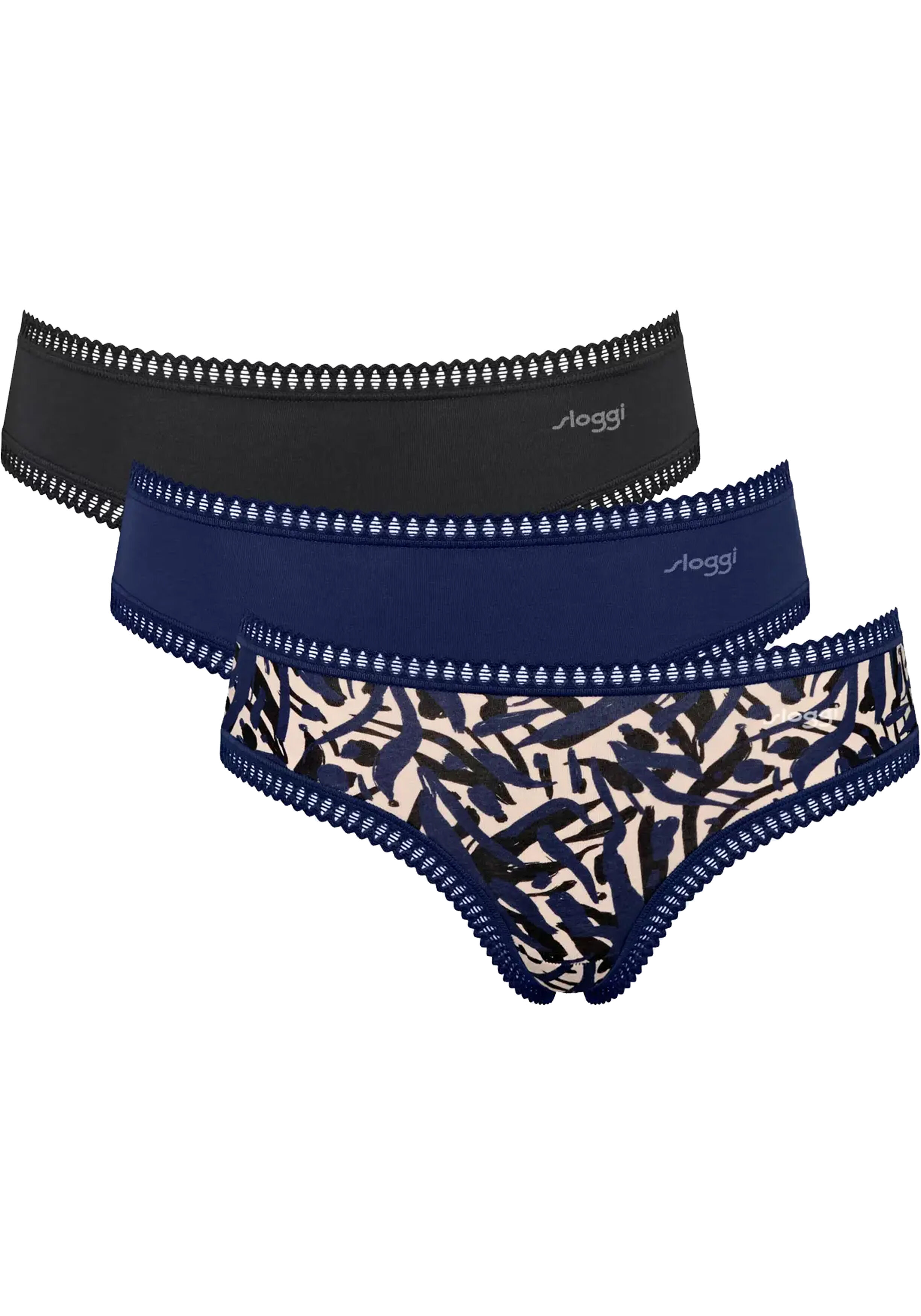 Sloggi Women GO Crush Hipster (3-pack), dames slip, zwart, blauw, print