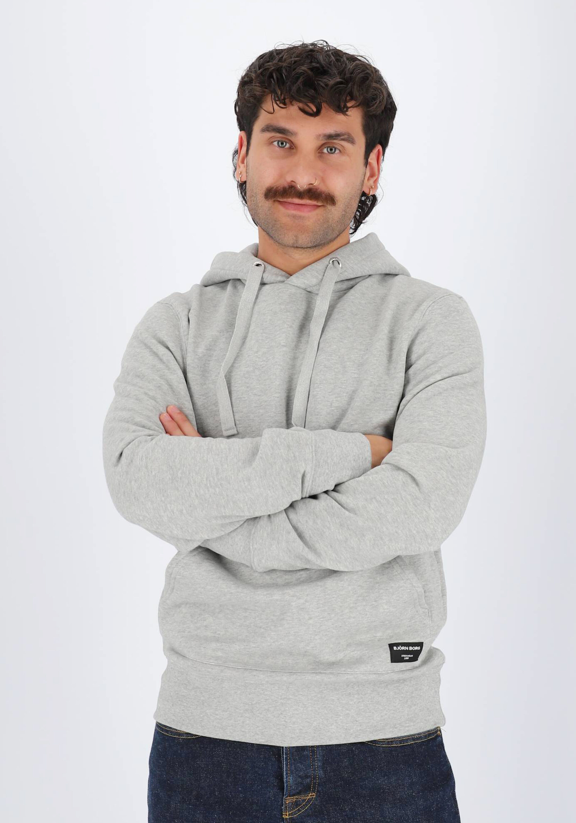 Bjorn Borg hoodie sweatshirt, heren trui met capuchon dik, lichtgrijs melange