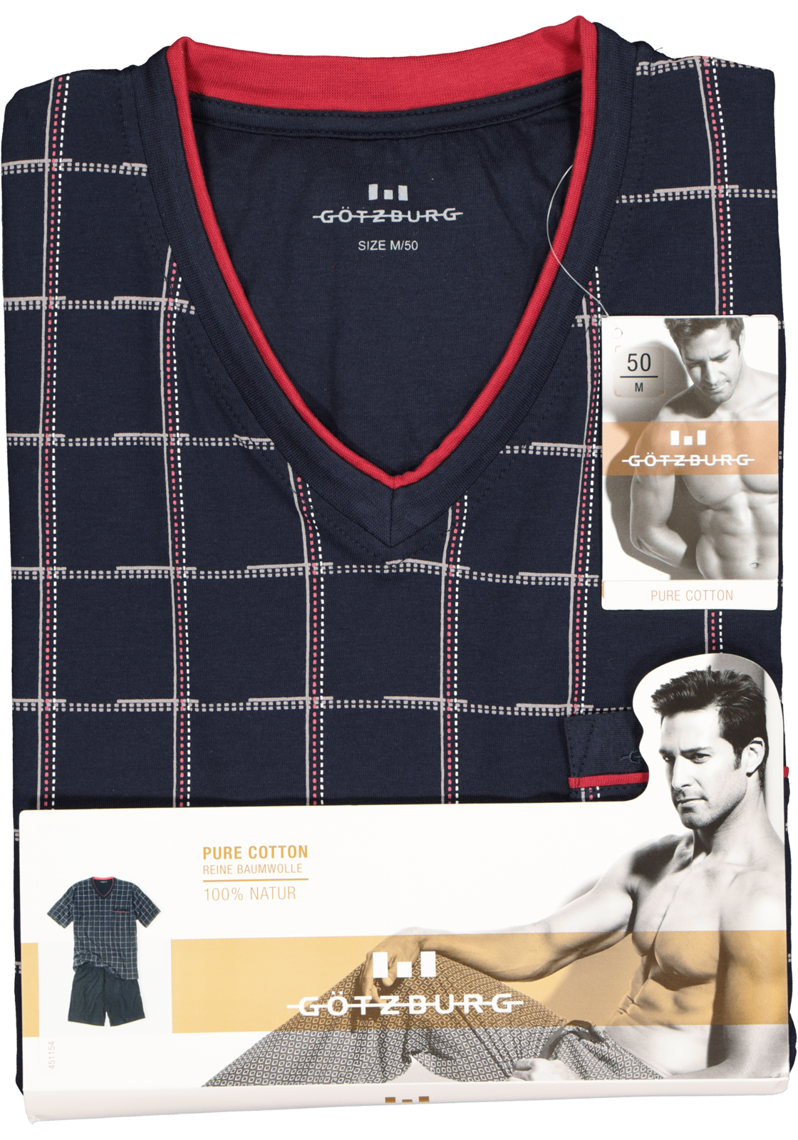 5-4046005673500_pyjama_HR Gotzburg heren shortama, blauw met rood en wit geruit