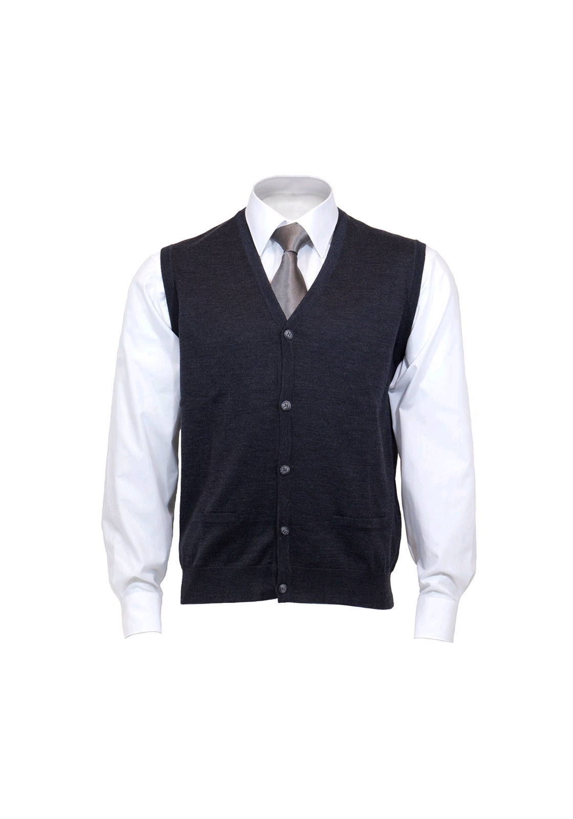 Olymp_vest_antraciet OLYMP modern fit mouwloos vest wol, V-hals, antraciet