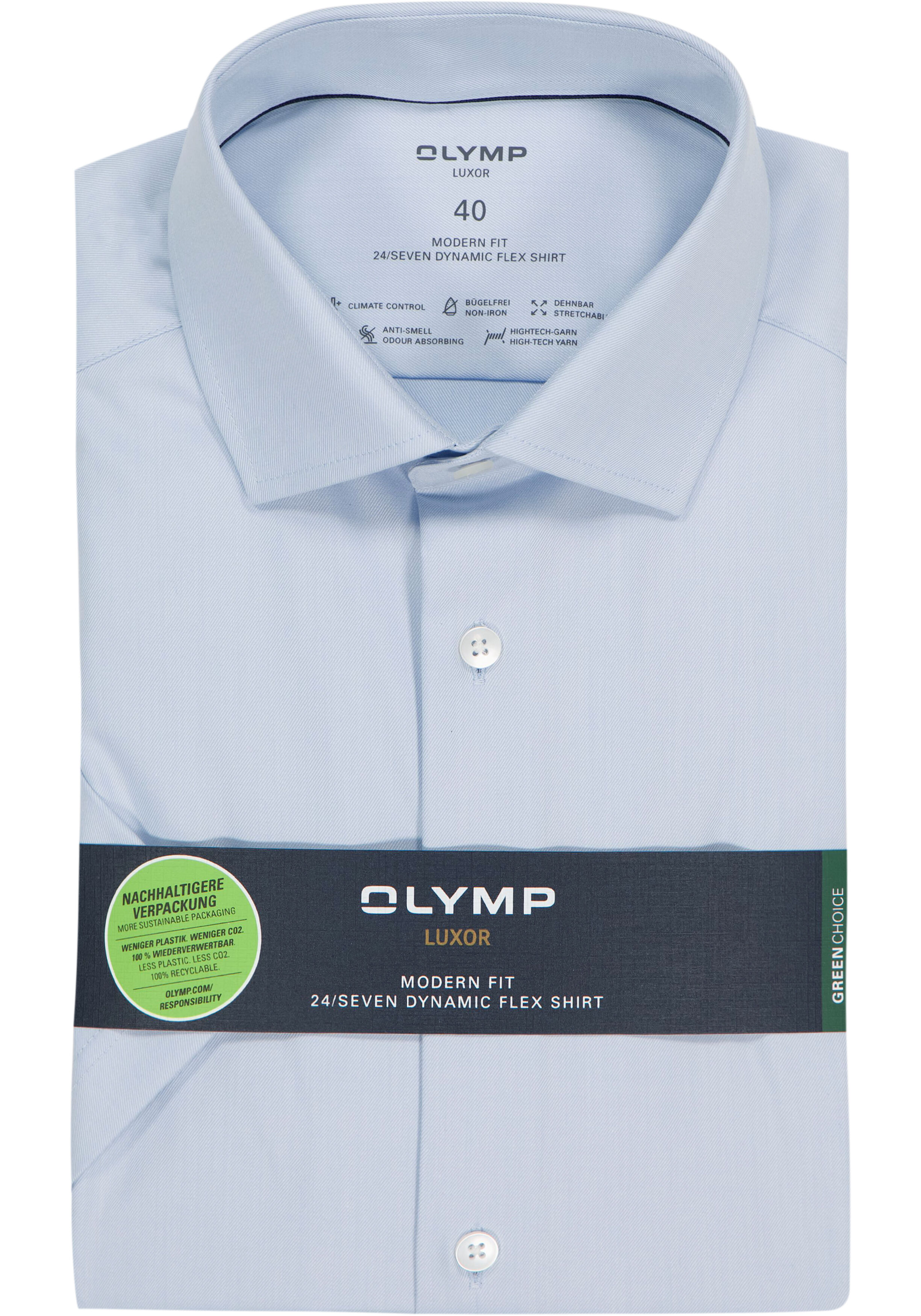OLYMP Luxor 24/7 modern fit overhemd, korte mouw, Dynamic Flex, bleu