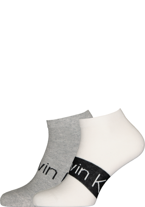 Calvin Klein herensokken Dirk (2-pack), enkelsokken, wit en grijs met logo Calvin Klein herensokken Dirk (2-pack), enkelsokken, wit en grijs met logo