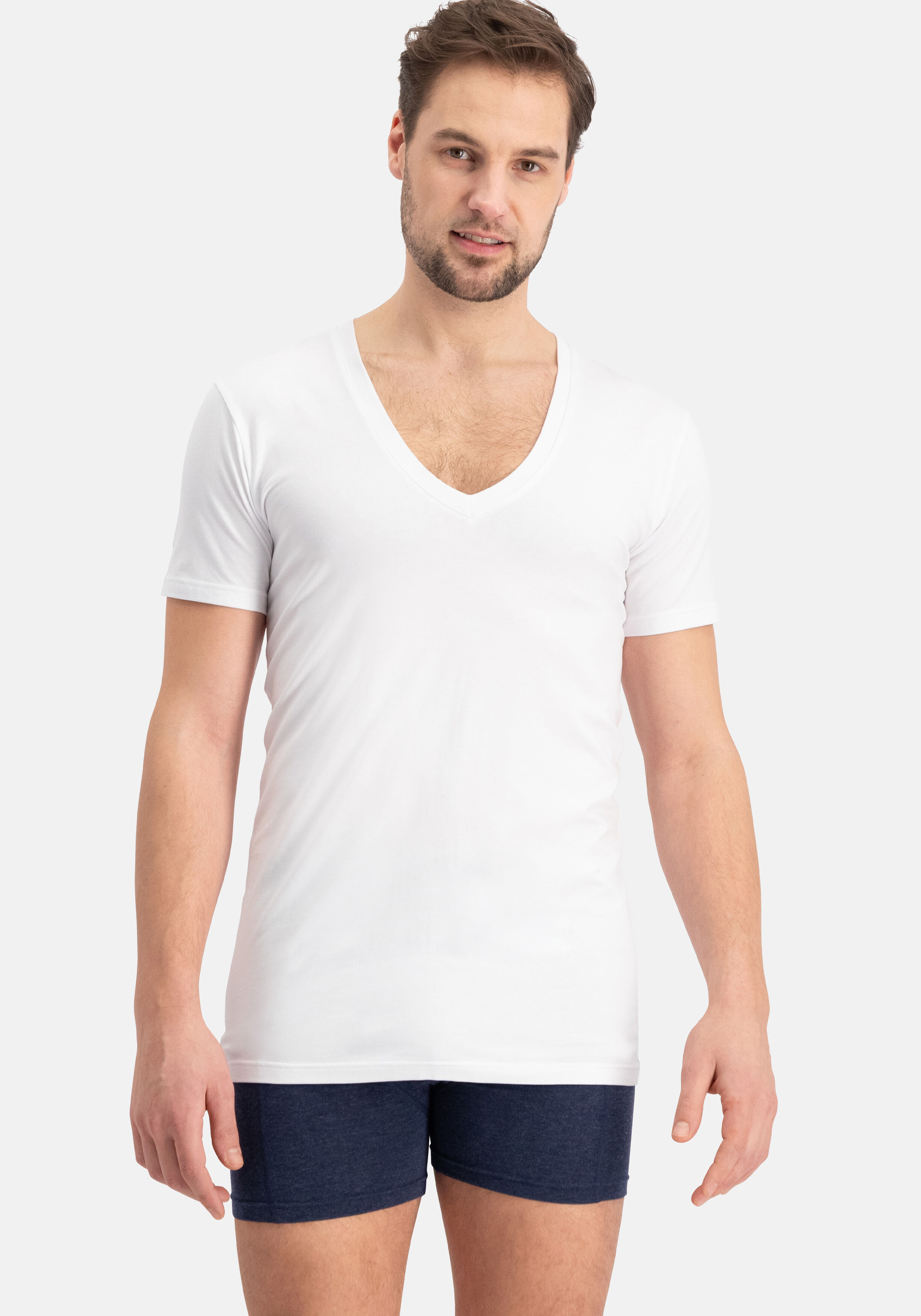 Bamboo Basics Vigo slimfit V-neck T-shirt (2-pack), heren slim fit T-shirt diepe V-hals, wit