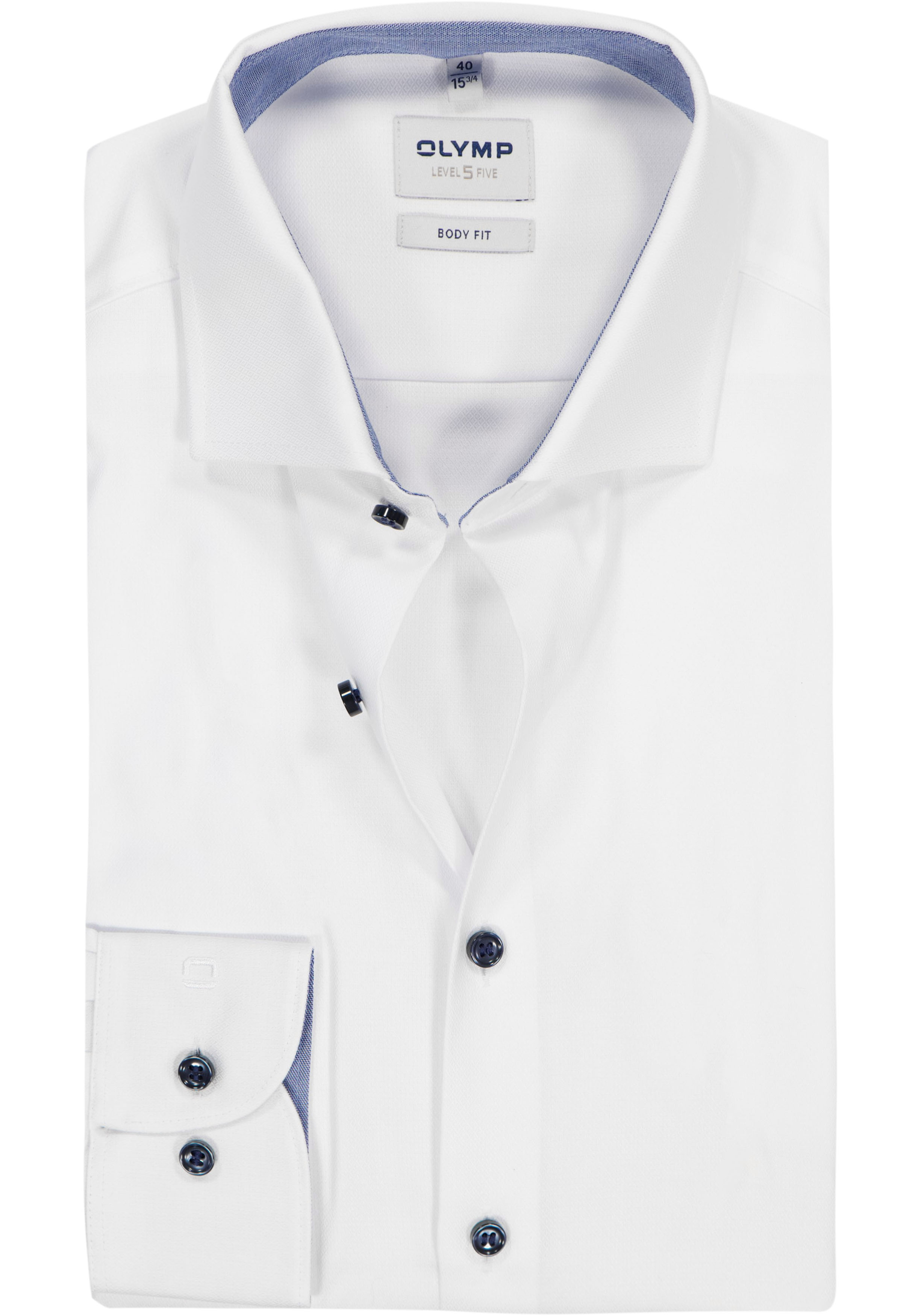 OLYMP Level 5 body fit overhemd, wit structuur (blauw contrast) 