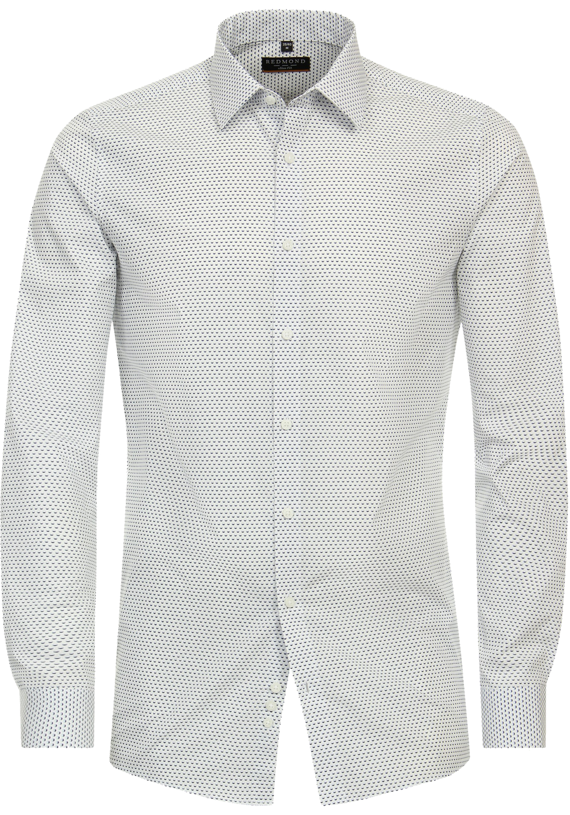 Redmond slim fit overhemd, popeline, wit met blauw dessin Redmond slim fit overhemd, popeline, wit met blauw dessin