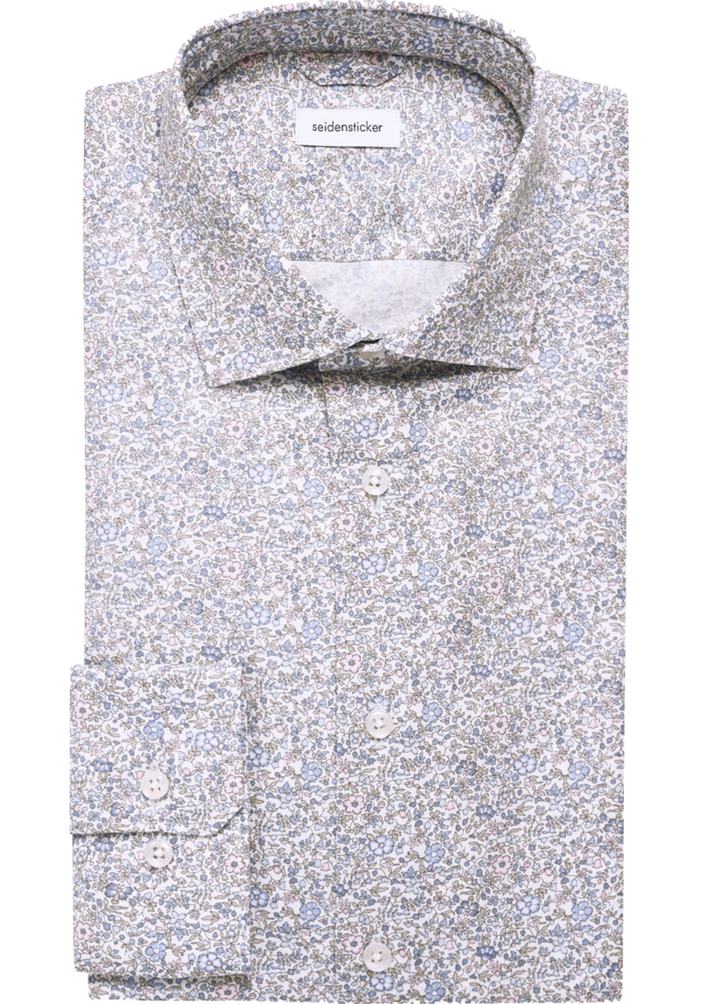 Seidensticker shaped fit overhemd, popeline, blauw dessin