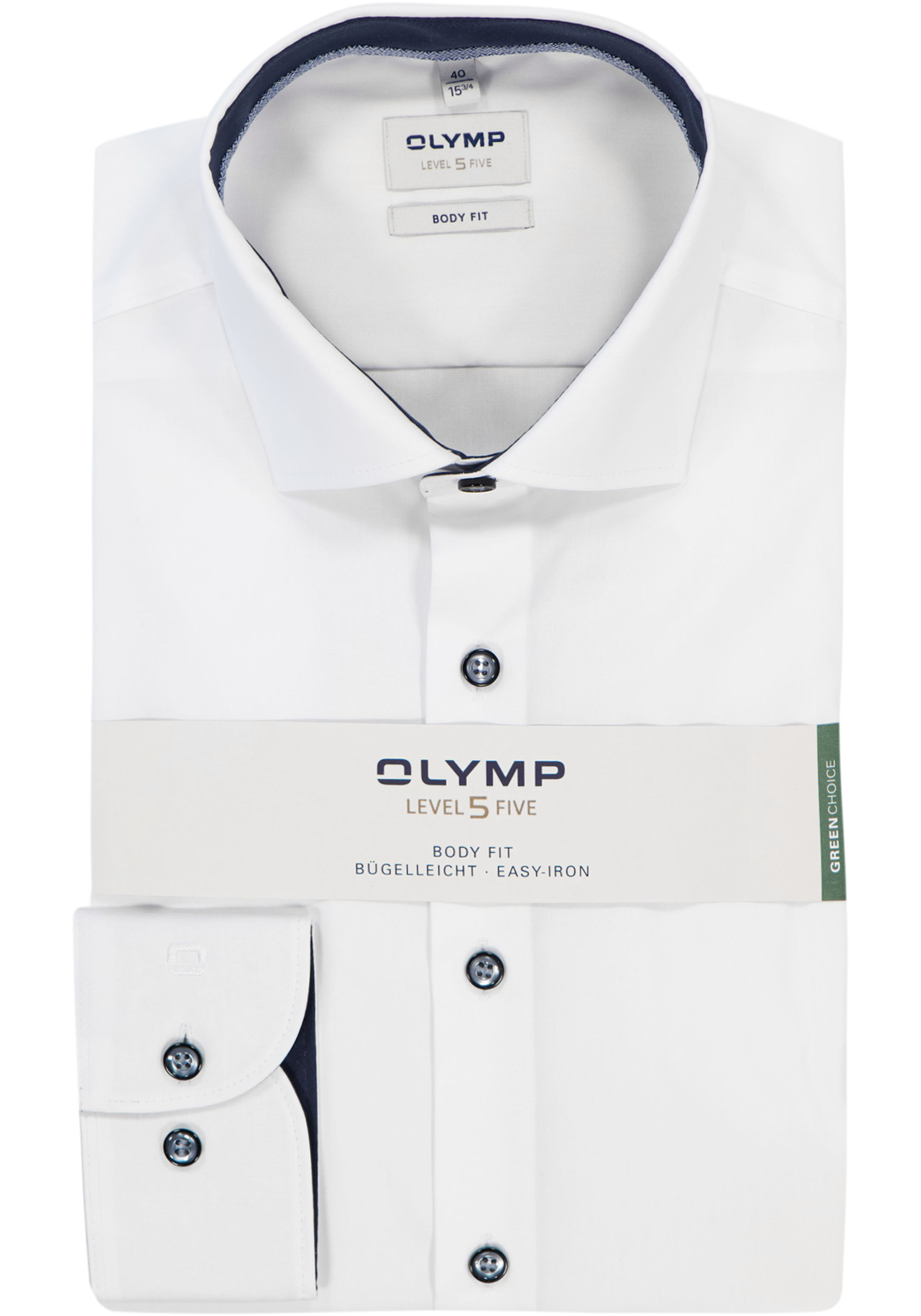 OLYMP Level 5 body fit overhemd, wit (blauw contrast)