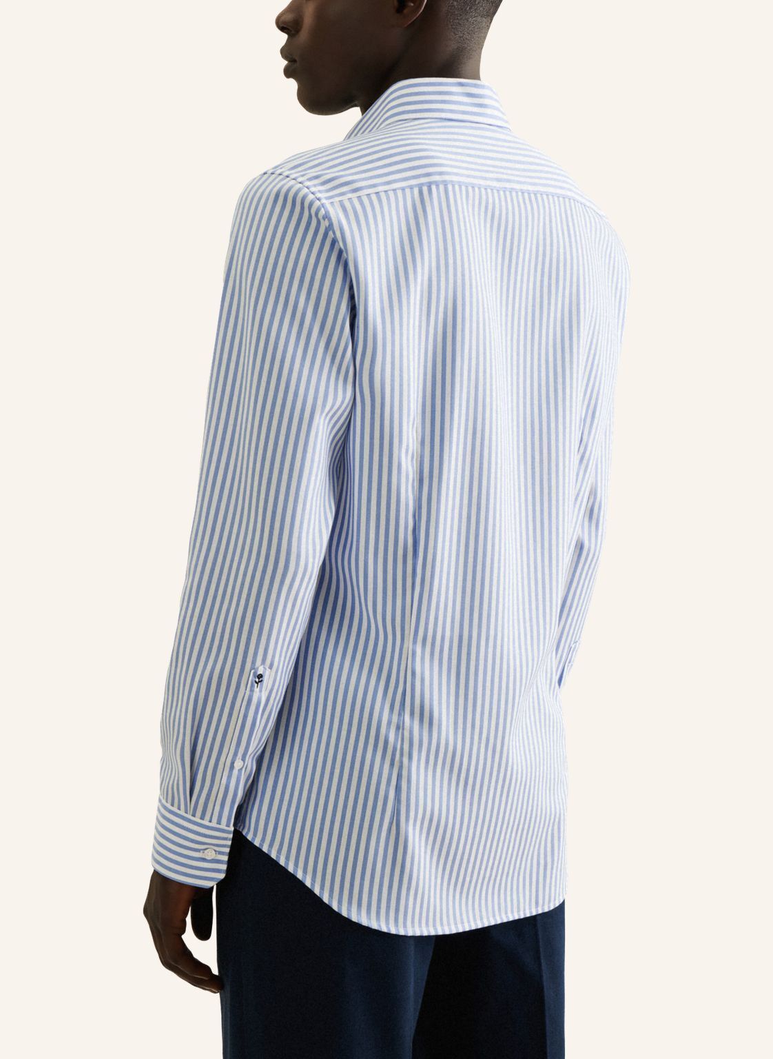 Seidensticker slim fit overhemd, mouwlengte 7, popeline, blauw gestreept