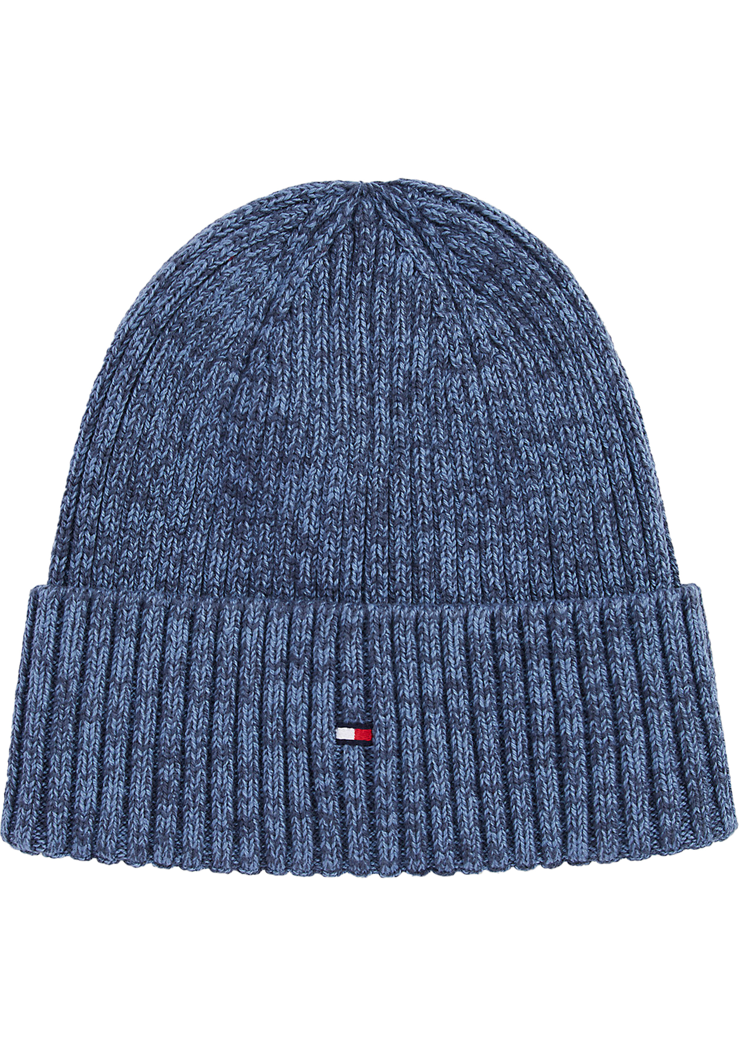 Tommy Hilfiger muts, the flag twisted yarn beanie, blauw melange