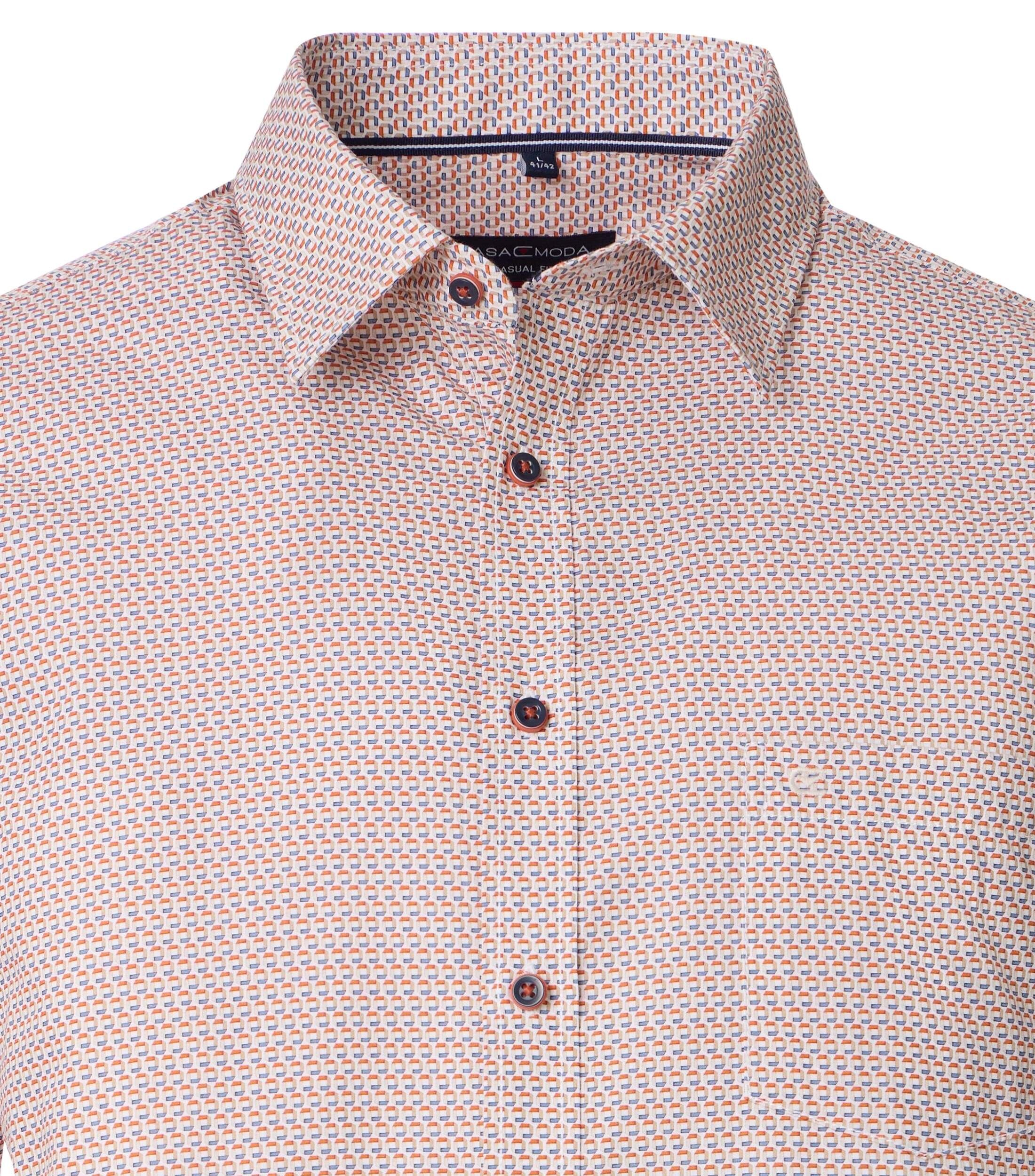 CASA MODA Sport casual fit overhemd, korte mouw, popeline, wit met oranje en blauw dessin