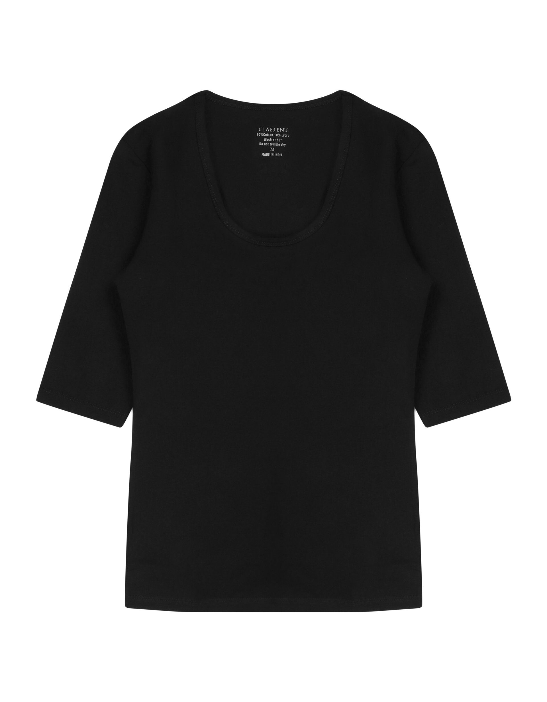 Claesen's dames Basics T-shirt (1-pack), 3/4 mouw O-hals T-shirt, zwart