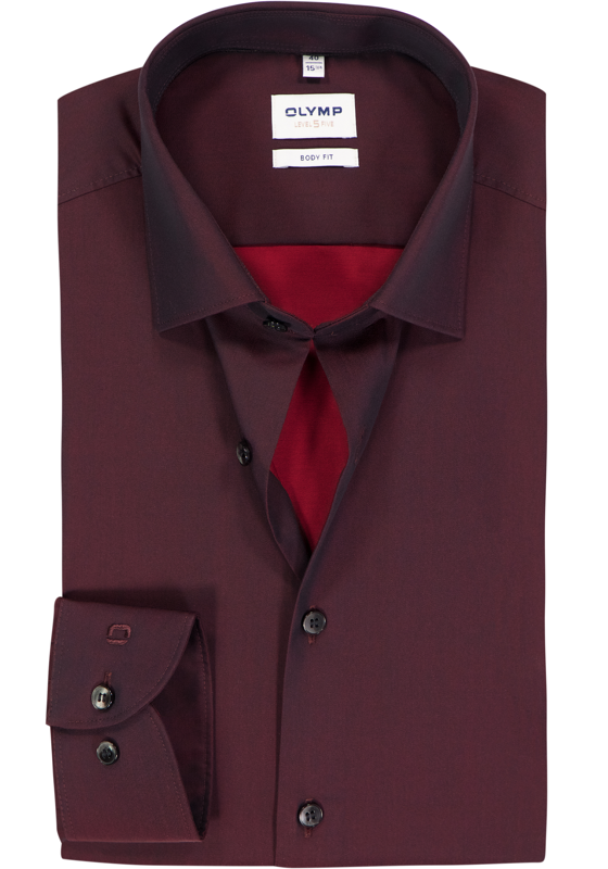 OLYMP Level 5 body fit overhemd, satijnbinding, bordeaux rood OLYMP Level 5 body fit overhemd, satijnbinding, bordeaux rood