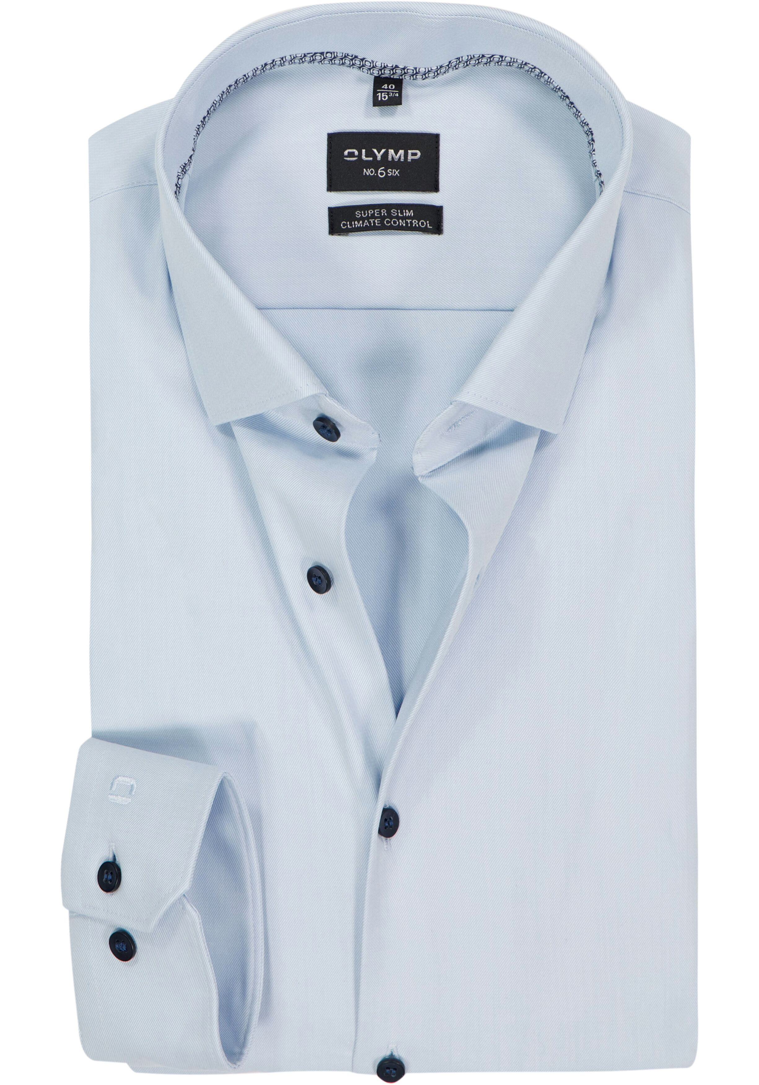 OLYMP 24/7 No. 6 Six super slim fit overhemd, mouwlengte 7, twill, lichtblauw