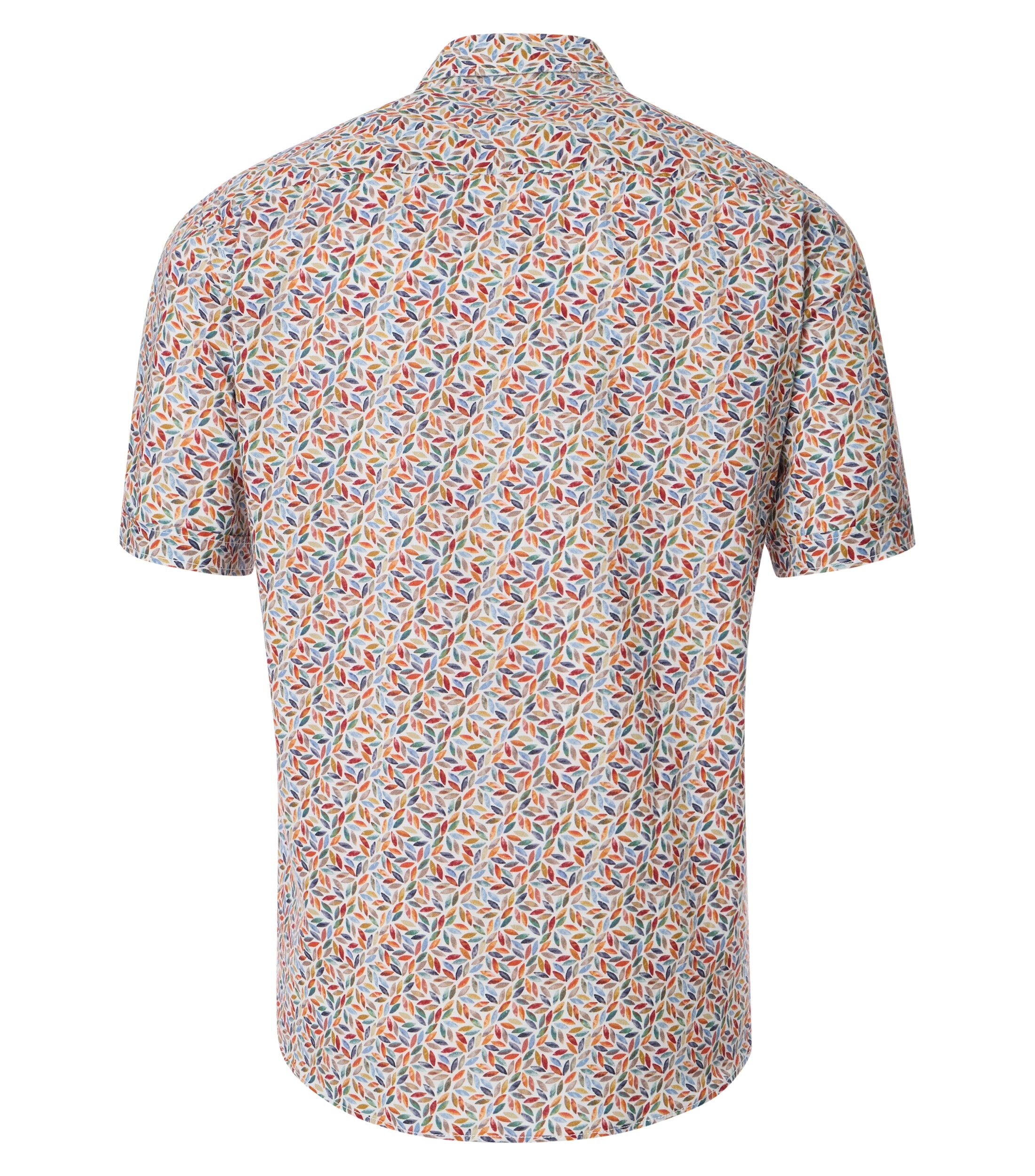 CASA MODA Sport casual fit overhemd, korte mouw, structuur, donkerblauw, wit en beige dessin