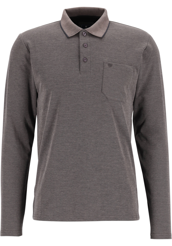 Redmond regular fit polo lange mouw, antraciet melange Redmond regular fit polo lange mouw, antraciet melange