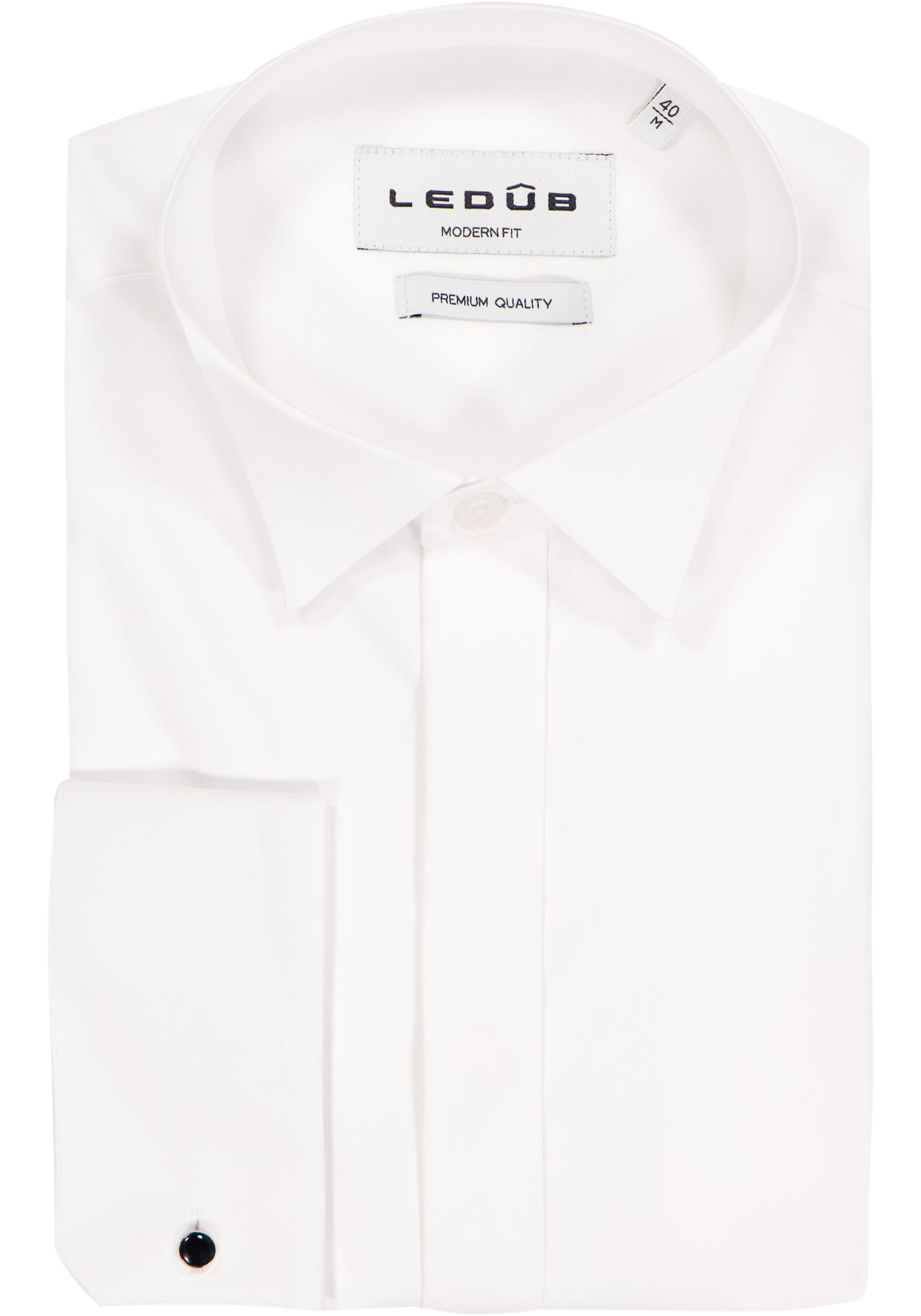 Ledub modern fit smoking overhemd, dubbele manchet en wing kraag, wit