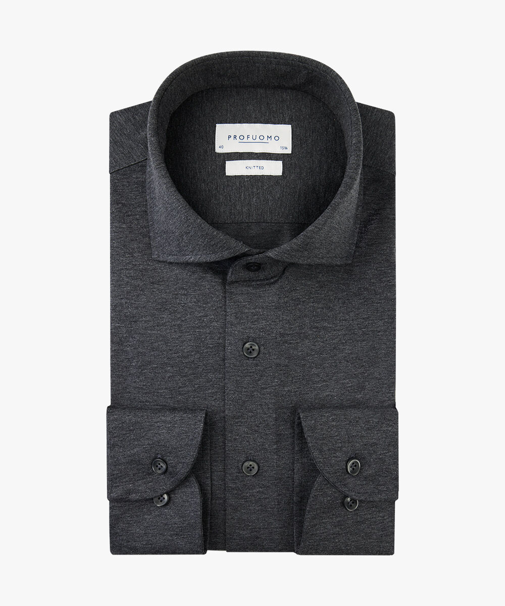 Profuomo slim fit heren overhemd, jersey, antraciet grijs