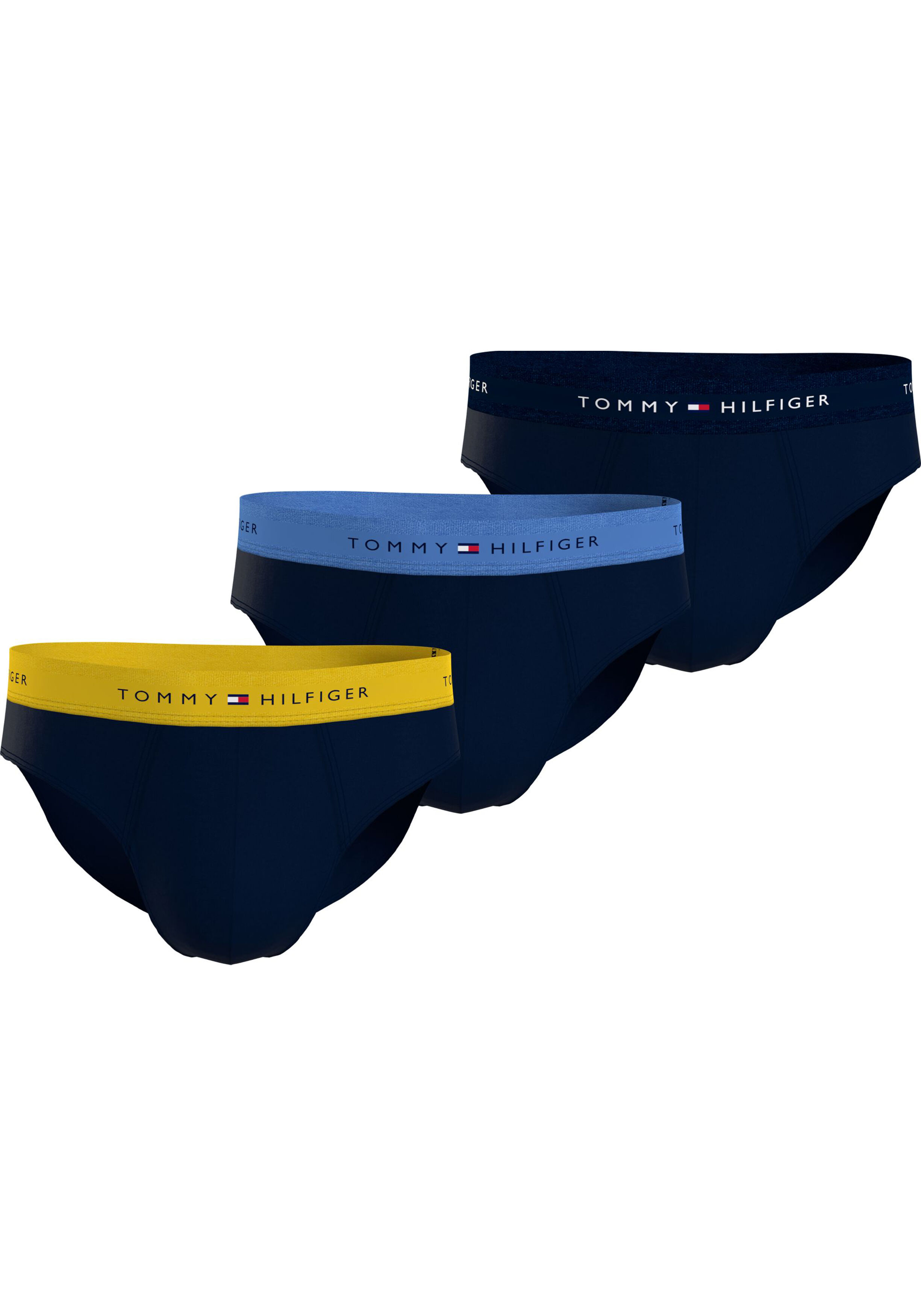 Tommy Hilfiger hipster brief (3-pack), heren slips, blauw met gekleurde tailleband
