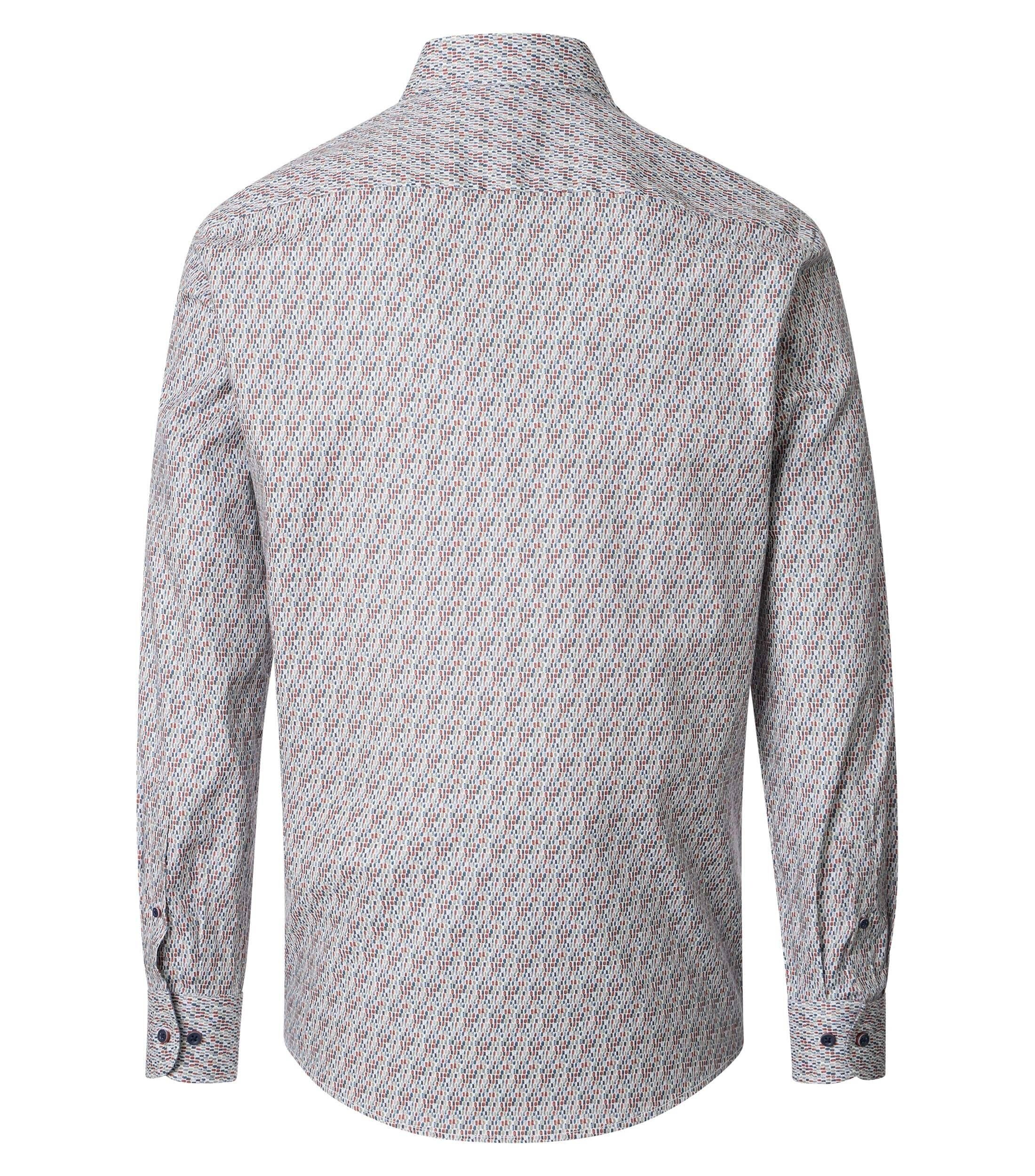 CASA MODA Sport casual fit overhemd, twill, wit met blauw en roestbruin dessin