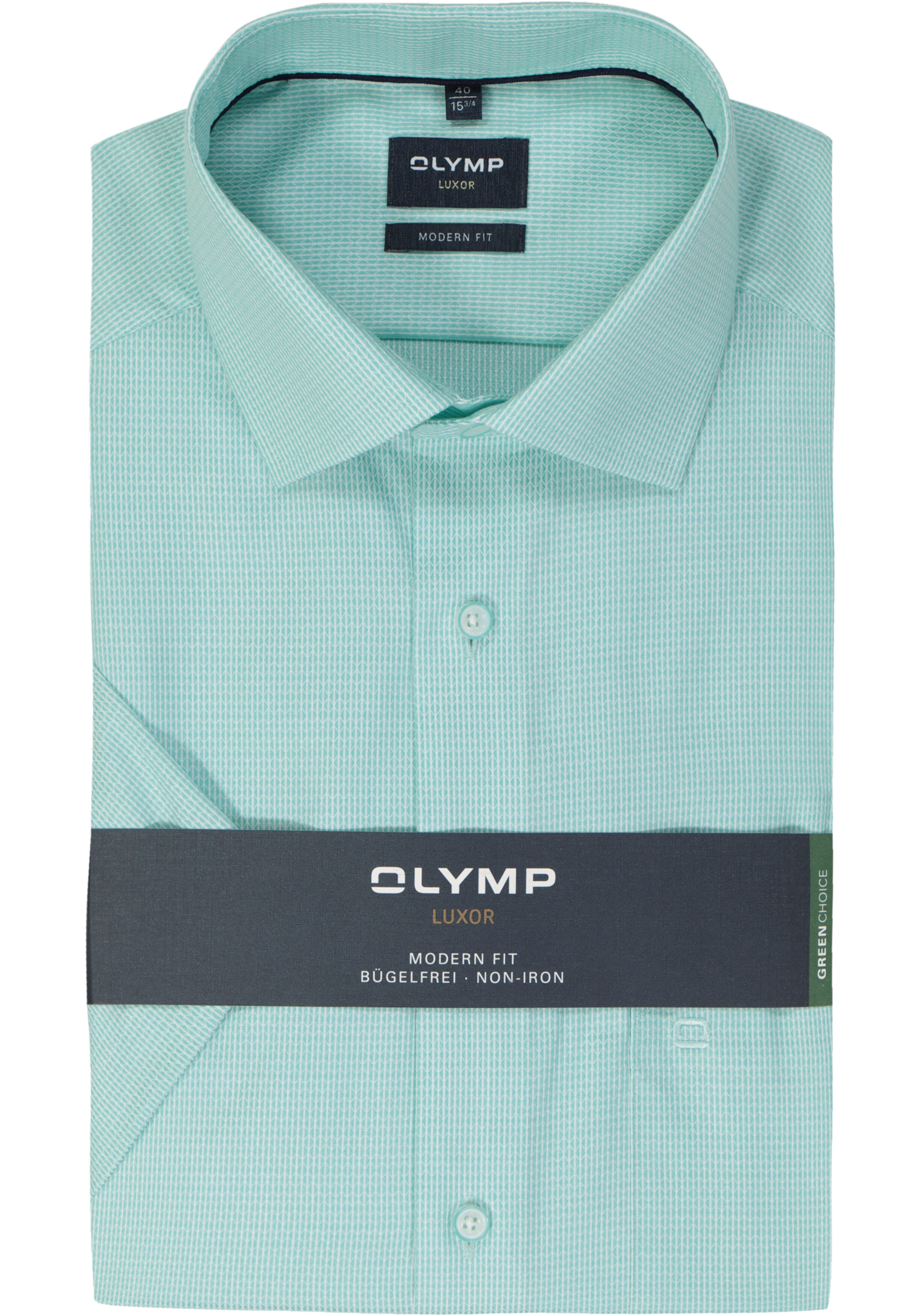 OLYMP modern fit overhemd, korte mouw, structuur, mint groen