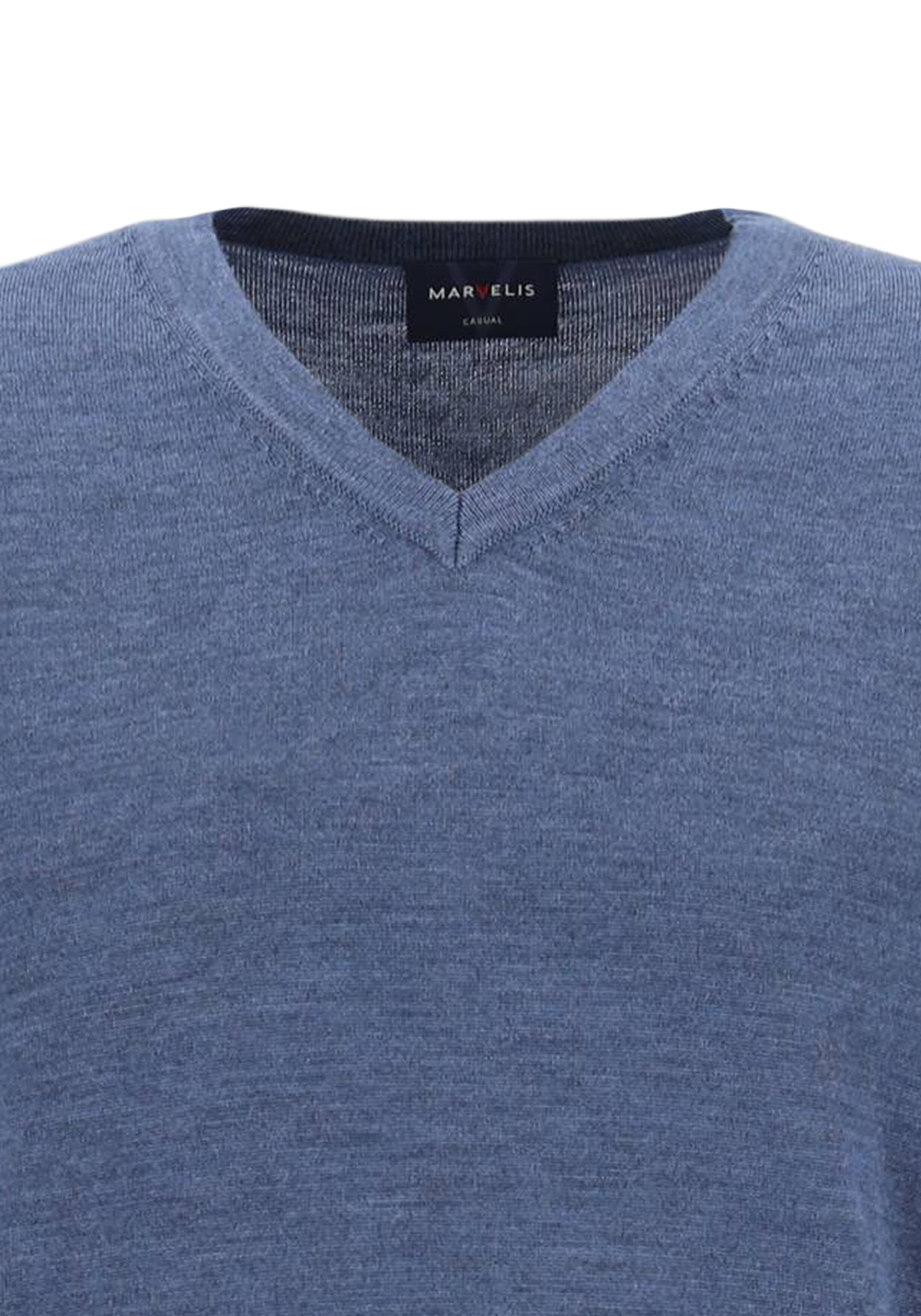 MARVELIS modern fit trui wol, V-hals, rookblauw