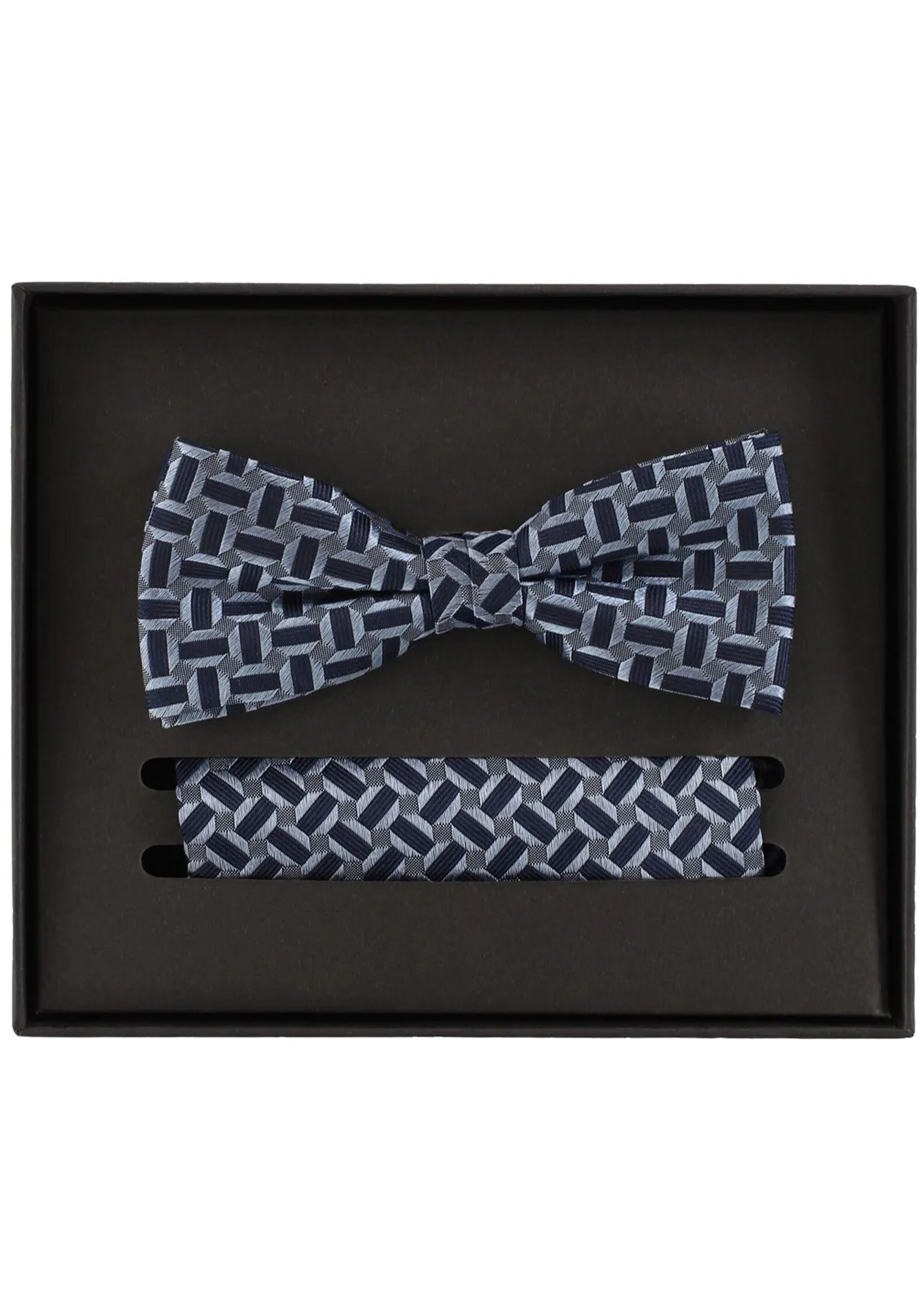 VENTI set met vlinderdas en pochet, donkerblauw, blauw, grijs dessin