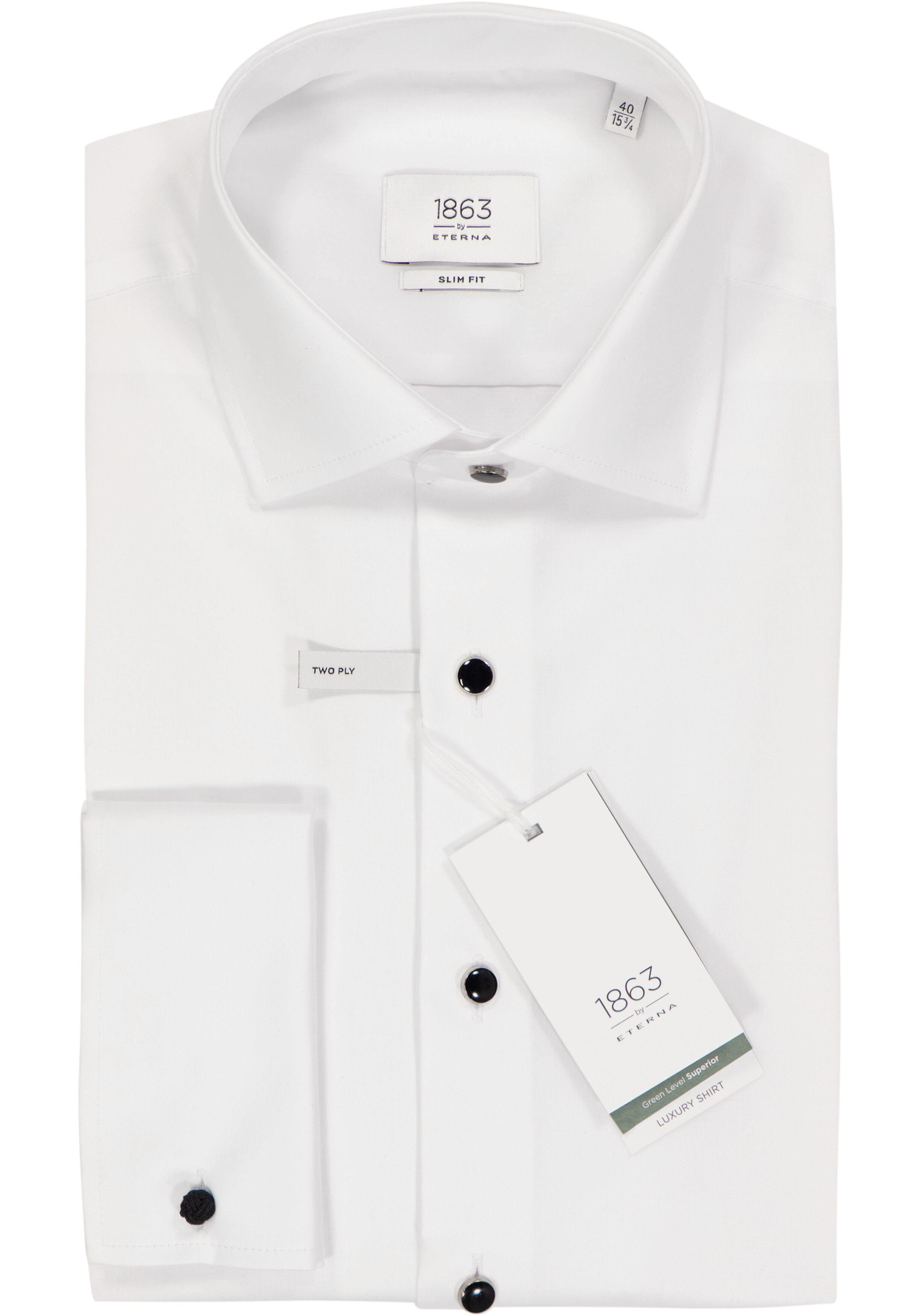 ETERNA slim fit overhemd, twill met dubbele manchet, wit