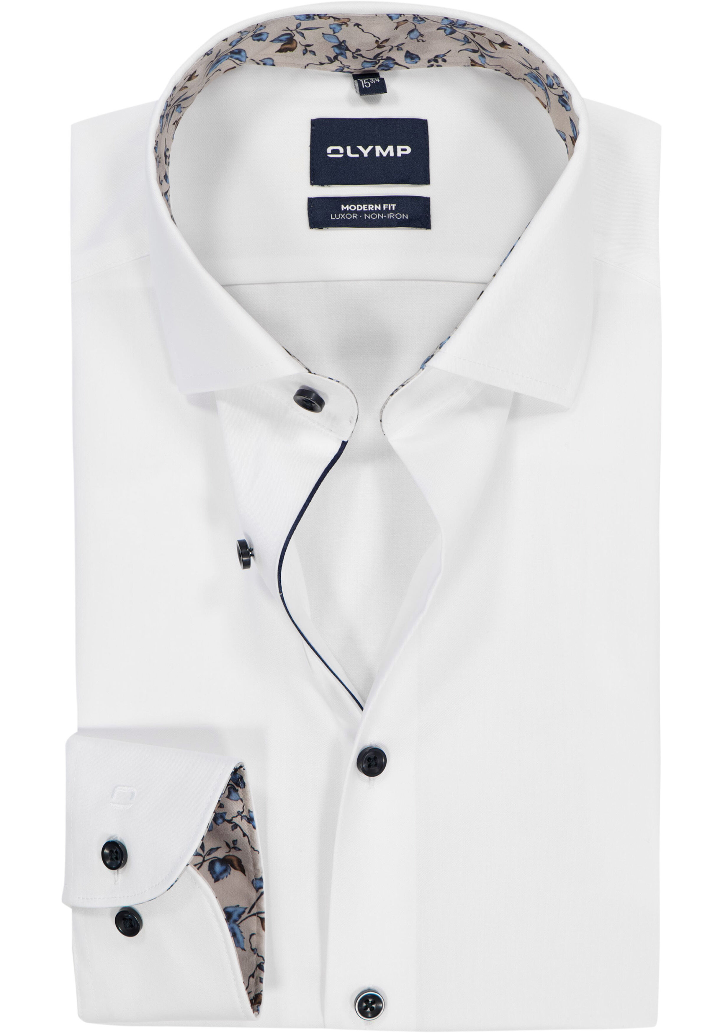 OLYMP Luxor modern fit overhemd, mouwlengte 7, twill, wit