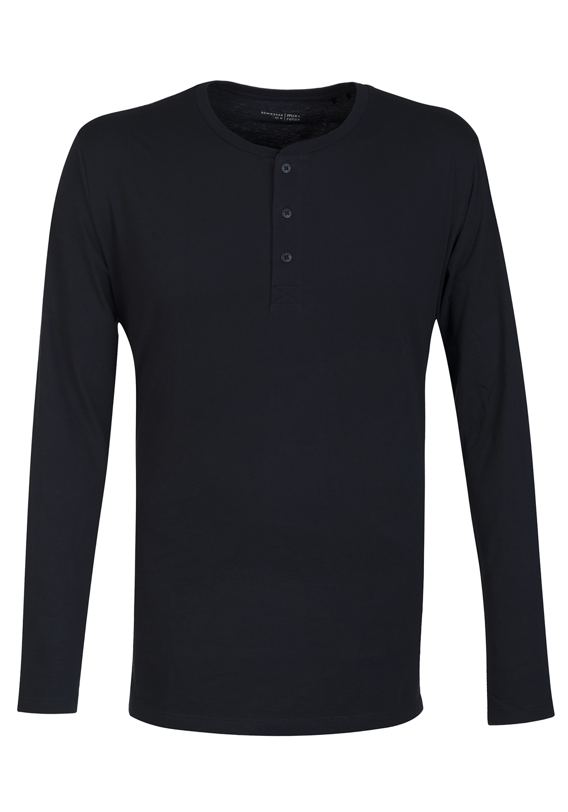 Schiesser_163837_-_803 SCHIESSER Mix+Relax T-shirt, lange mouw, O-hals met knoopsluiting, blauw
