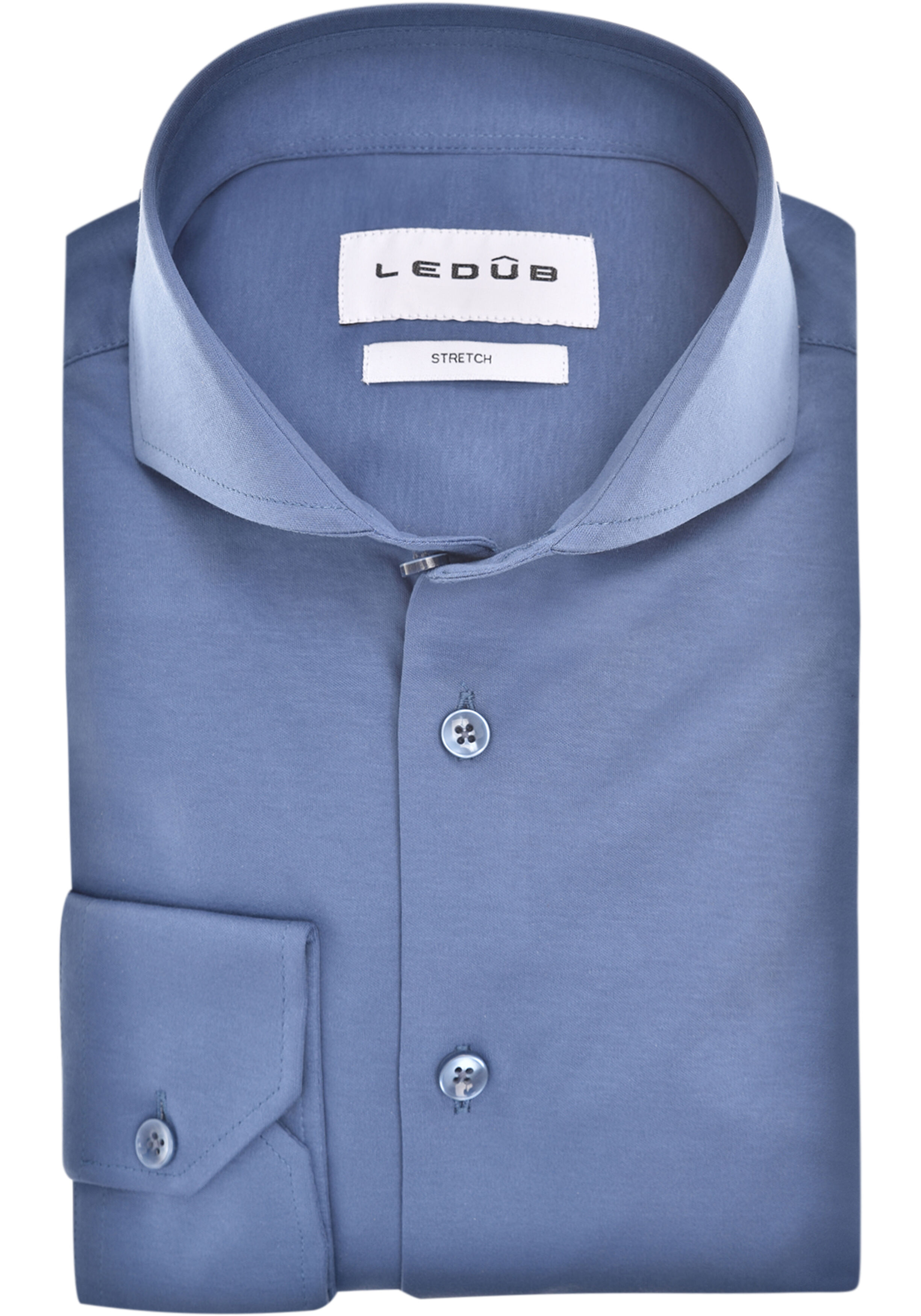 Ledub slim fit overhemd, jersey, middenblauw